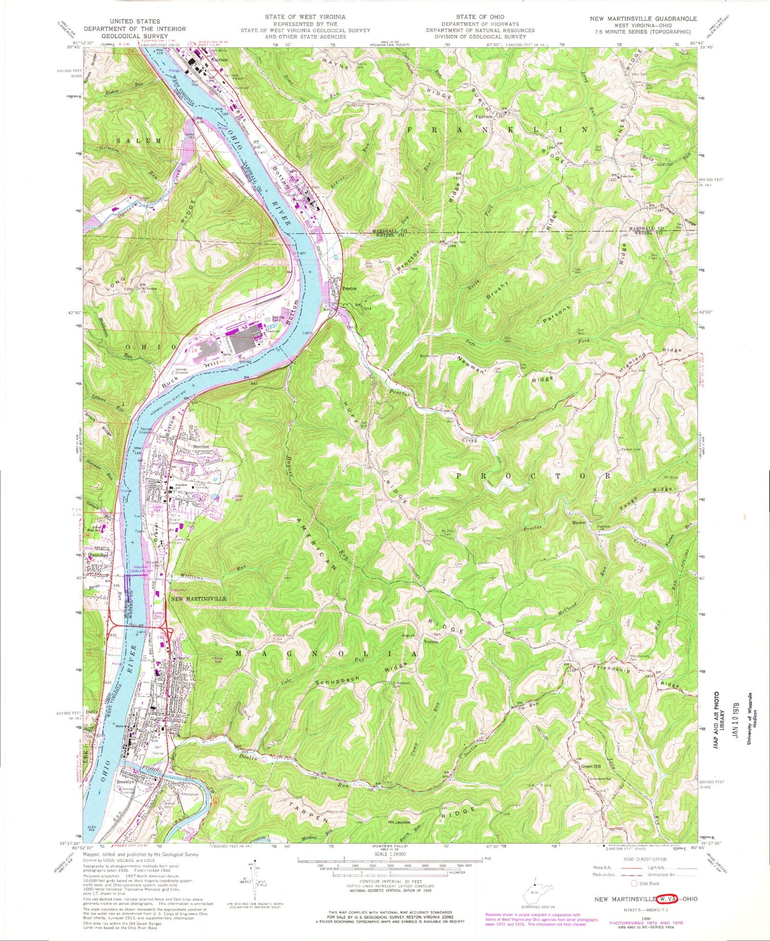 Classic USGS New Martinsville West Virginia 7.5'x7.5' Topo Map Image