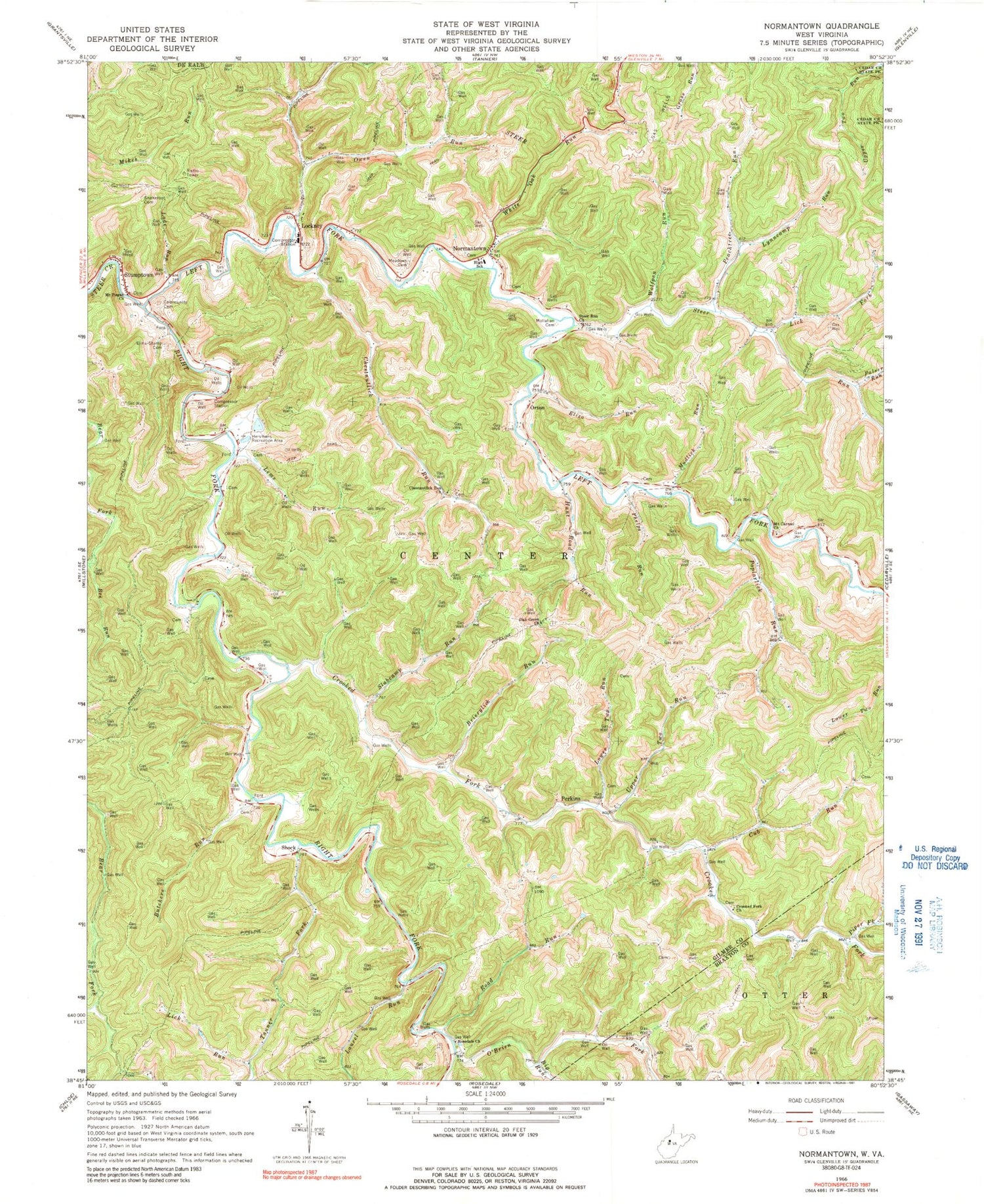 Classic USGS Normantown West Virginia 7.5'x7.5' Topo Map Image
