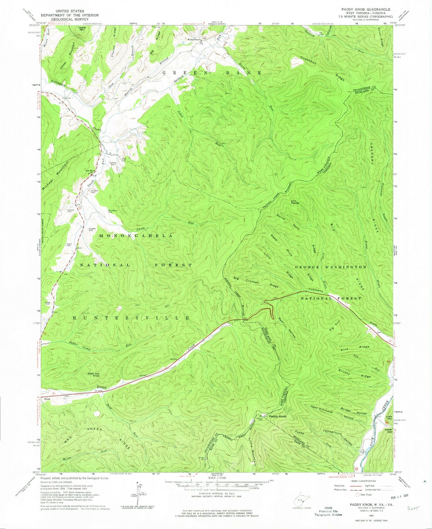 Classic USGS Paddy Knob West Virginia 7.5'x7.5' Topo Map Image
