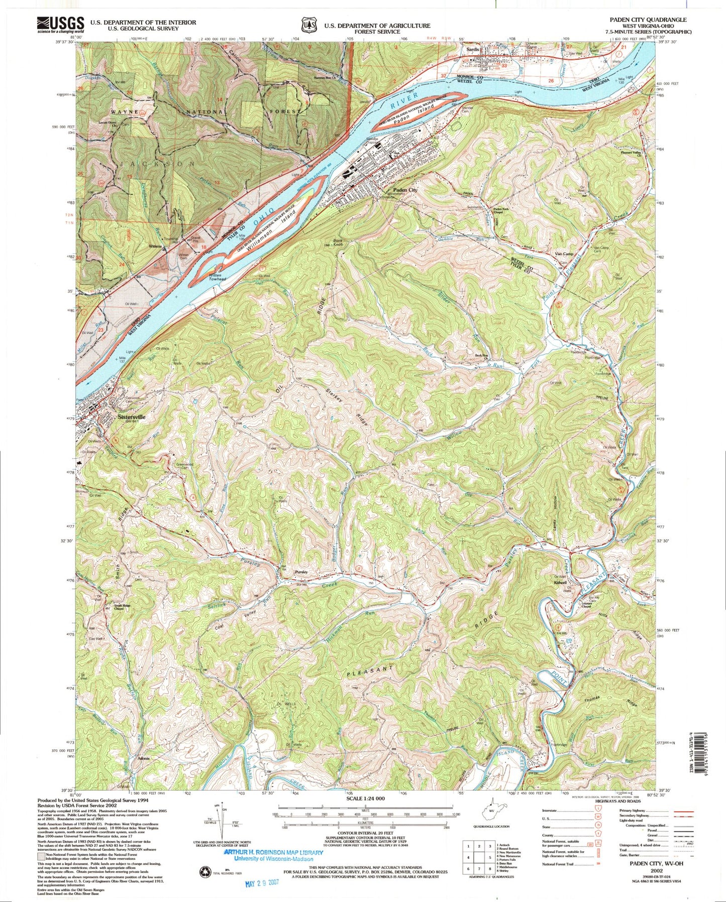 Classic USGS Paden City West Virginia 7.5'x7.5' Topo Map Image
