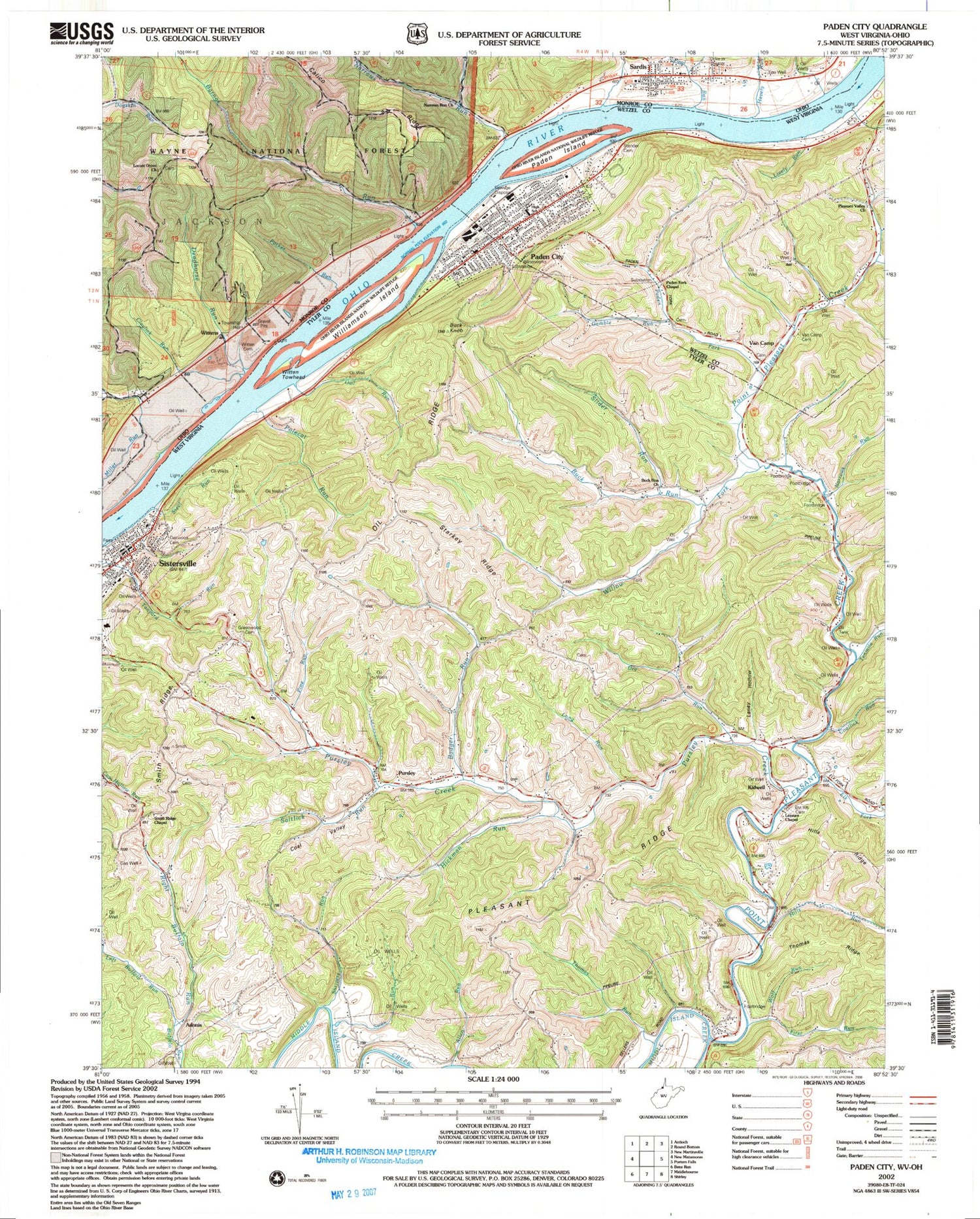 Classic USGS Paden City West Virginia 7.5'x7.5' Topo Map Image