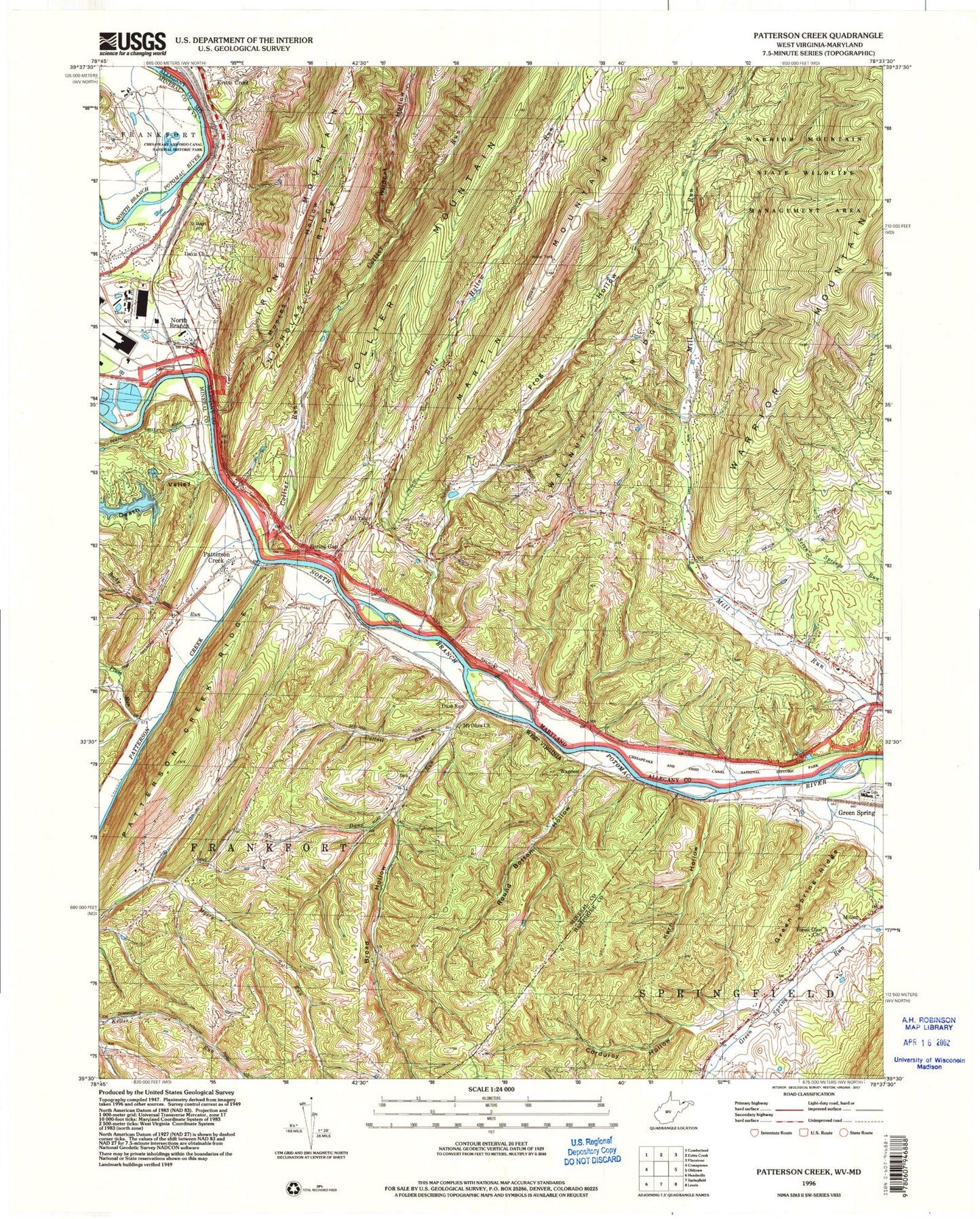 Classic USGS Patterson Creek West Virginia 7.5'x7.5' Topo Map Image
