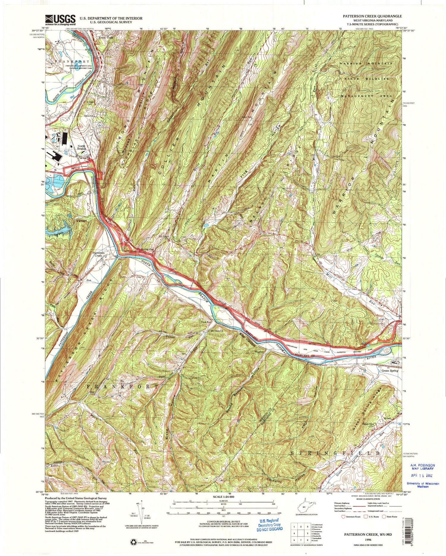 Classic USGS Patterson Creek West Virginia 7.5'x7.5' Topo Map Image