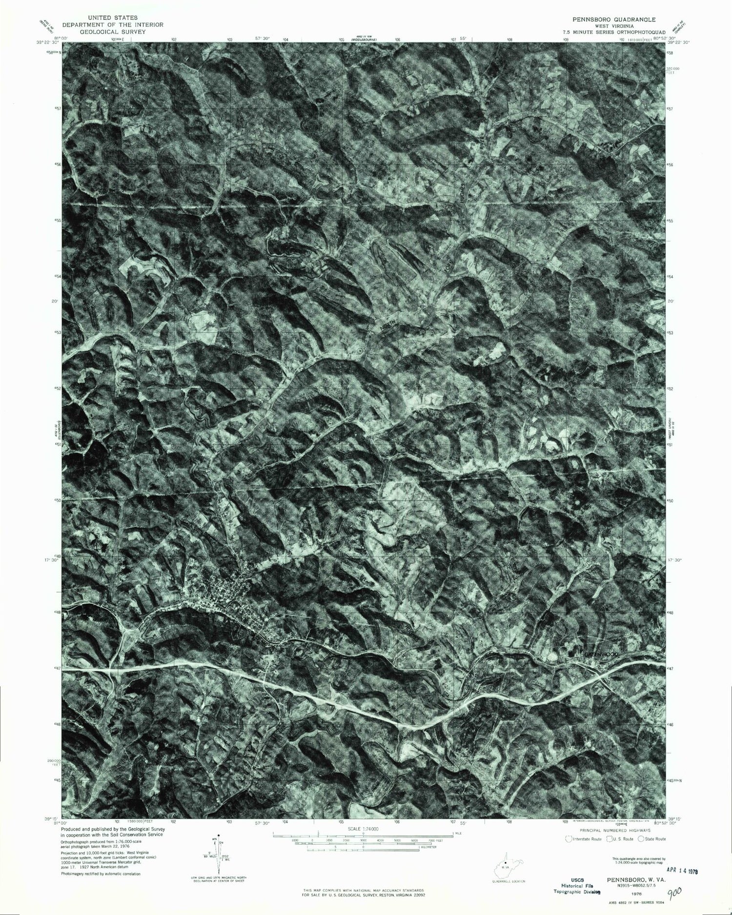Classic USGS Pennsboro West Virginia 7.5'x7.5' Topo Map Image
