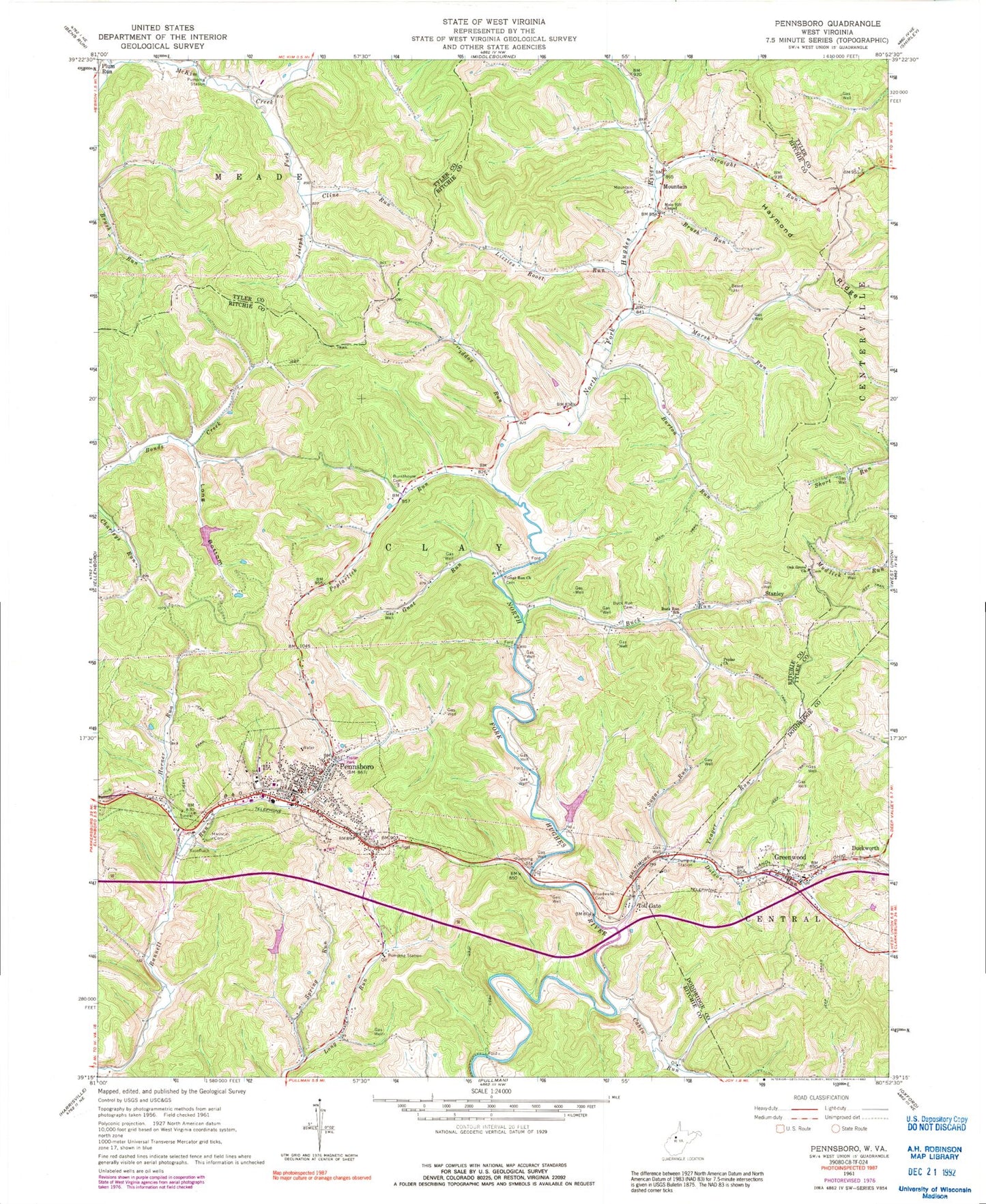 Classic USGS Pennsboro West Virginia 7.5'x7.5' Topo Map Image