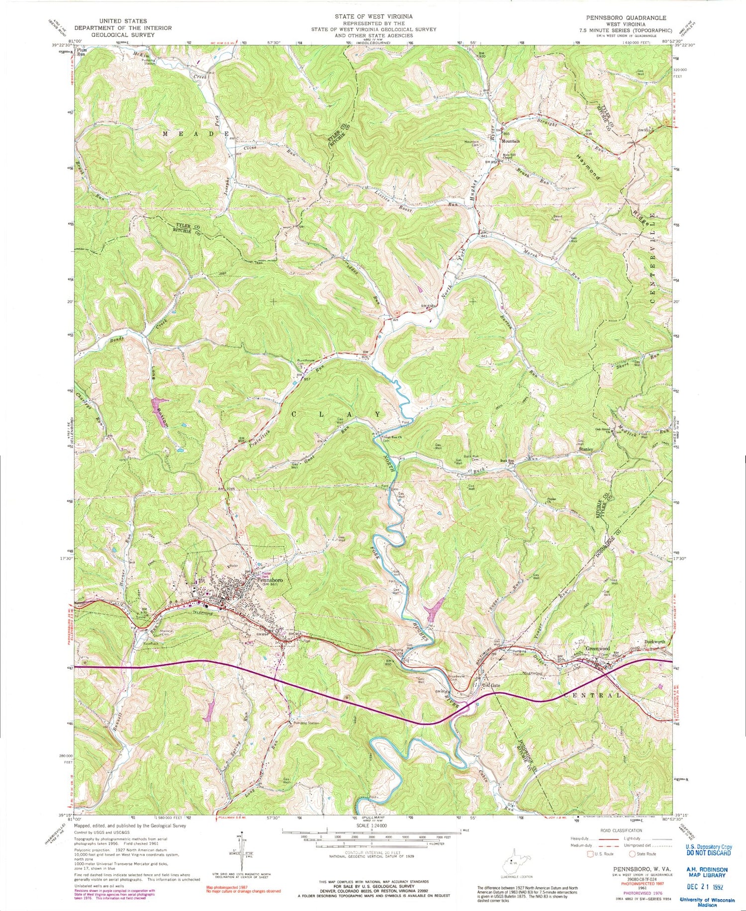 Classic USGS Pennsboro West Virginia 7.5'x7.5' Topo Map Image
