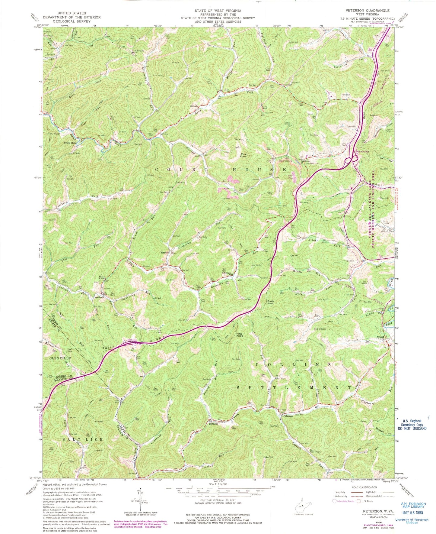 Classic USGS Peterson West Virginia 7.5'x7.5' Topo Map Image