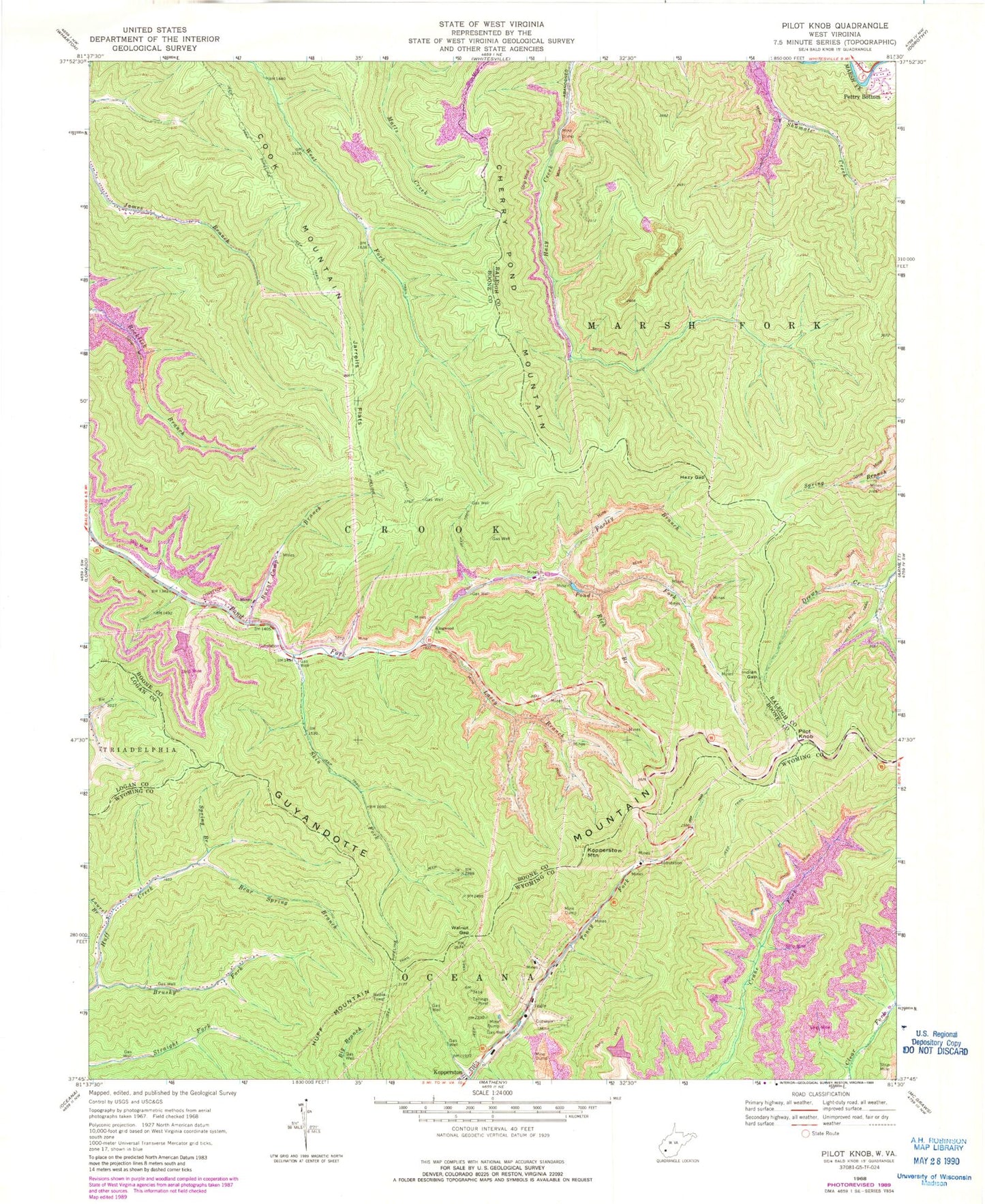 Classic USGS Pilot Knob West Virginia 7.5'x7.5' Topo Map Image