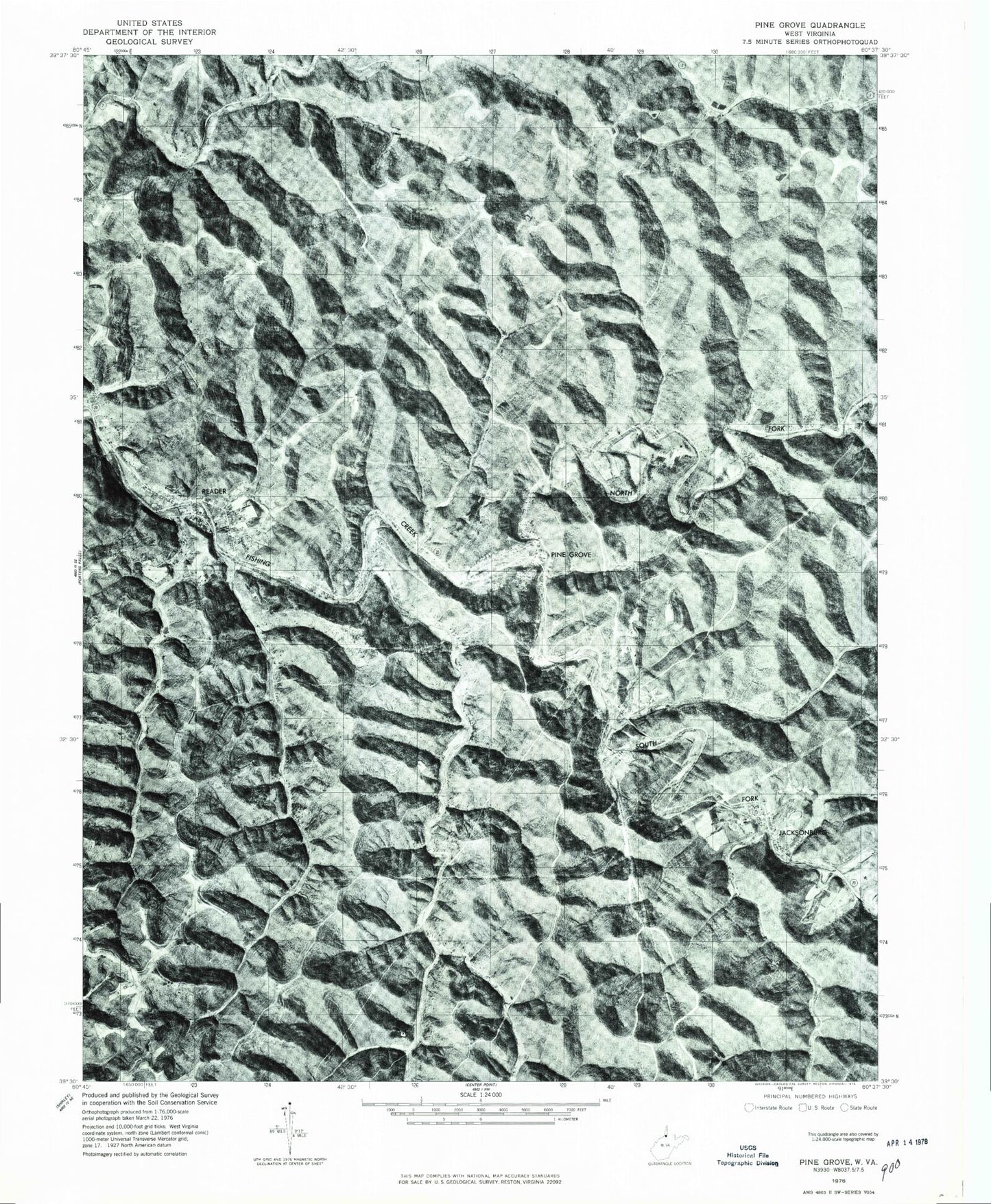 Classic USGS Pine Grove West Virginia 7.5'x7.5' Topo Map Image