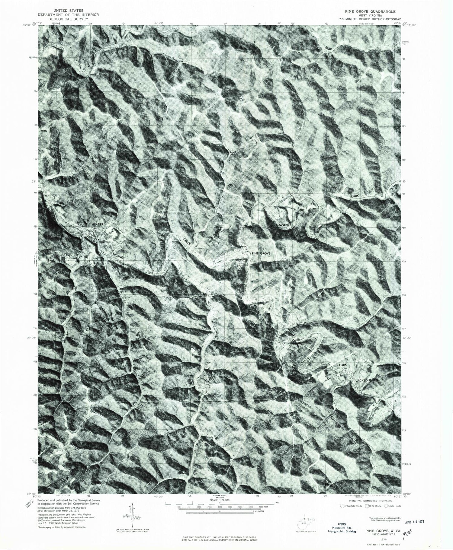 Classic USGS Pine Grove West Virginia 7.5'x7.5' Topo Map Image