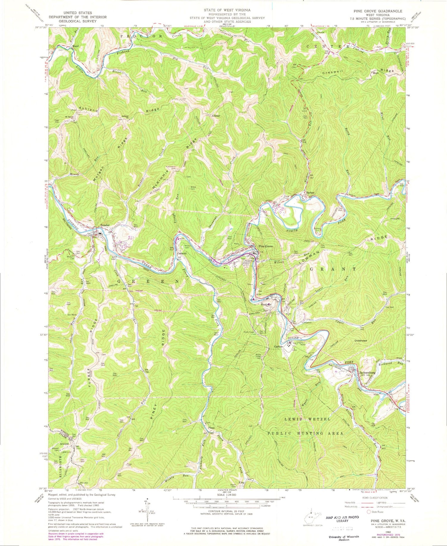 Classic USGS Pine Grove West Virginia 7.5'x7.5' Topo Map Image