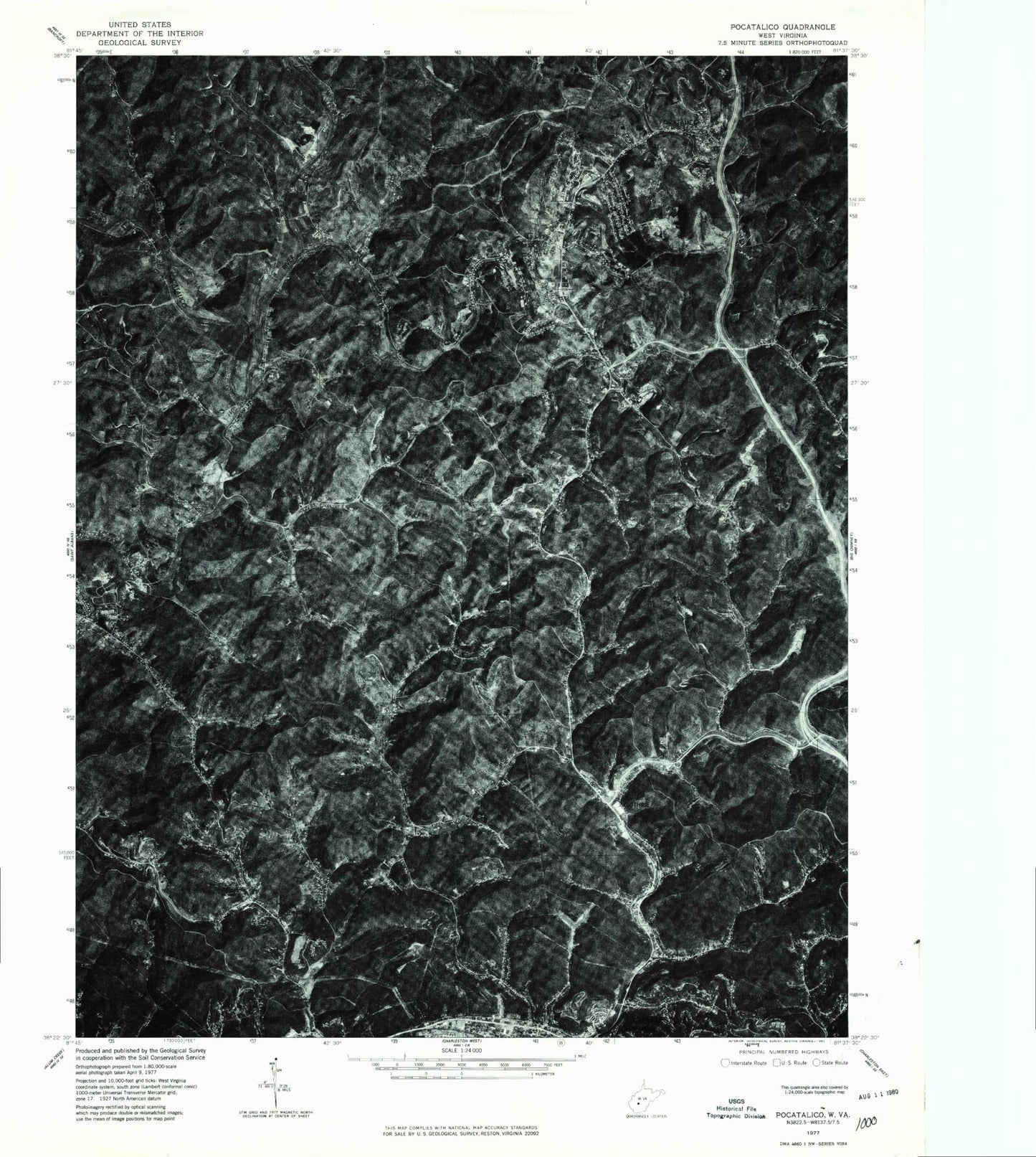Classic USGS Pocatalico West Virginia 7.5'x7.5' Topo Map Image