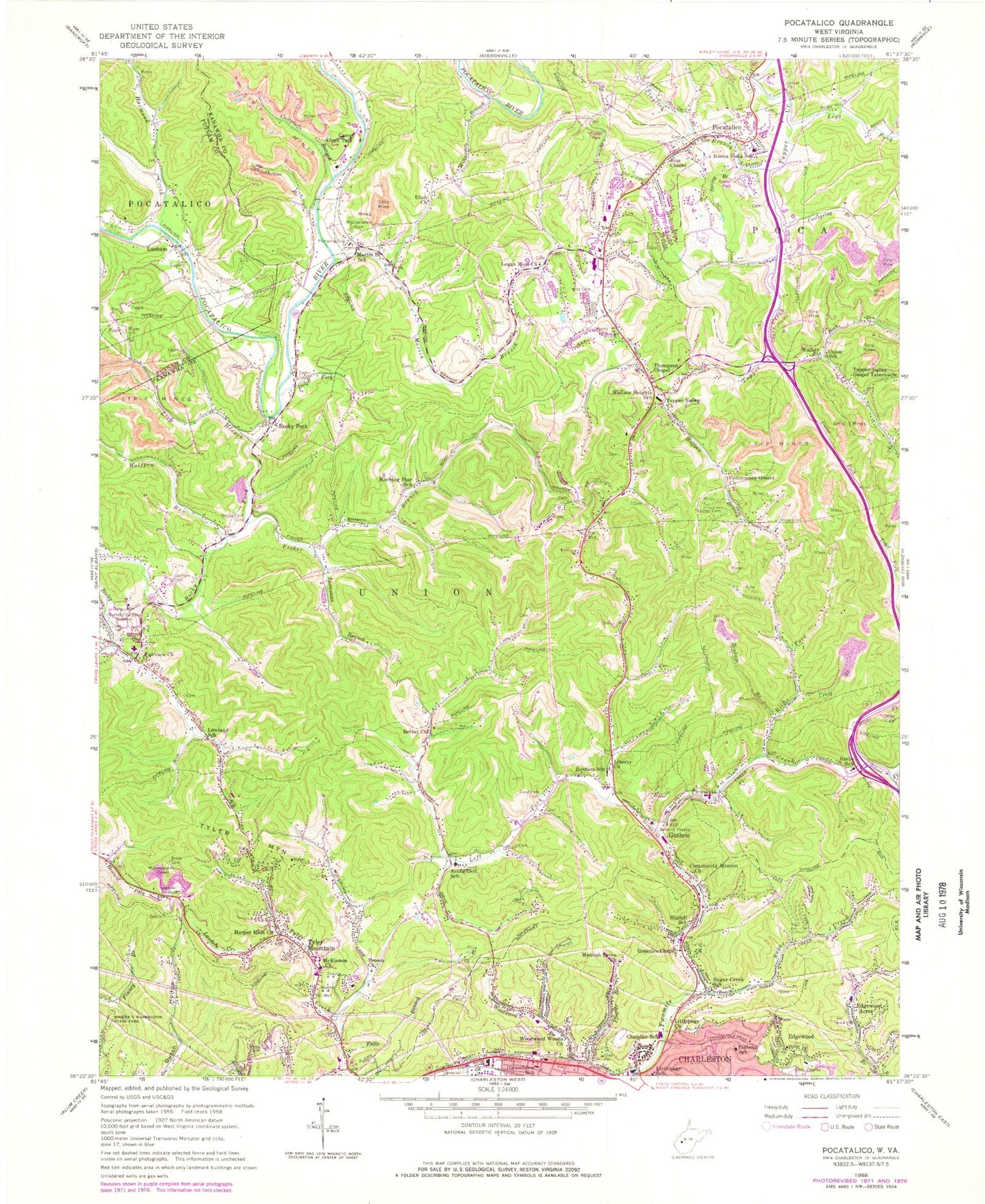 Classic USGS Pocatalico West Virginia 7.5'x7.5' Topo Map Image