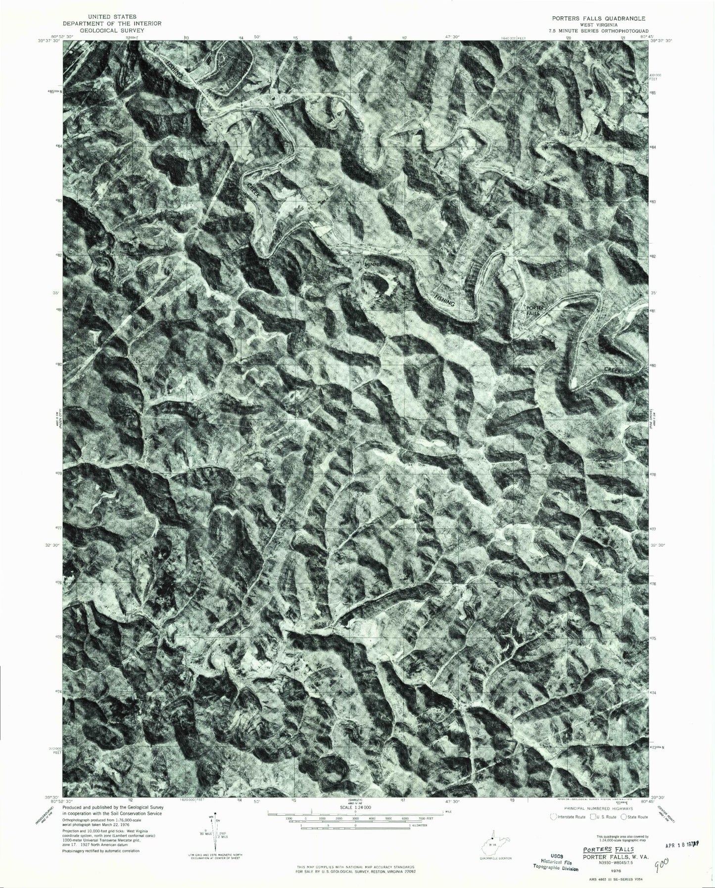 Classic USGS Porters Falls West Virginia 7.5'x7.5' Topo Map Image