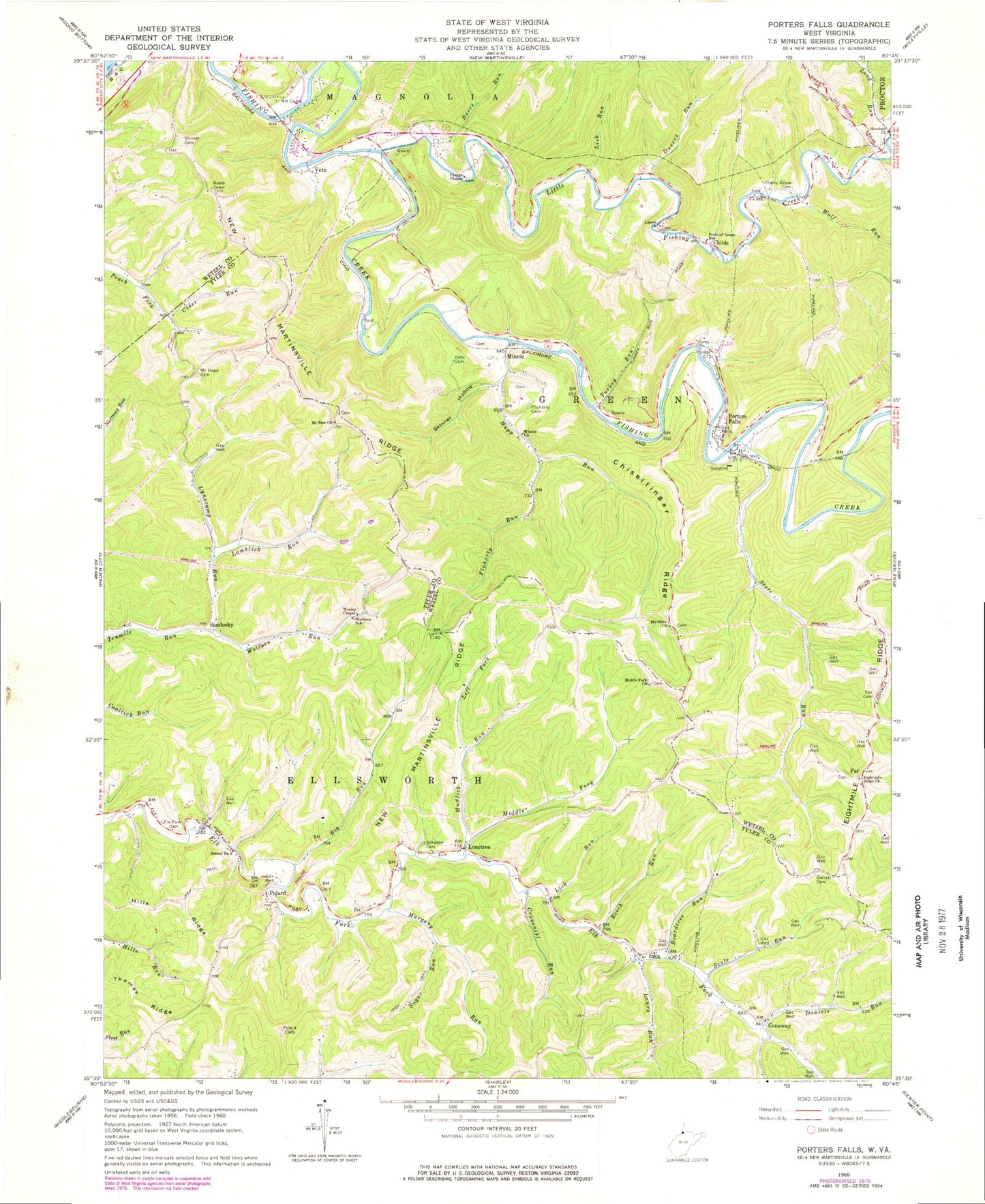 Classic USGS Porters Falls West Virginia 7.5'x7.5' Topo Map Image
