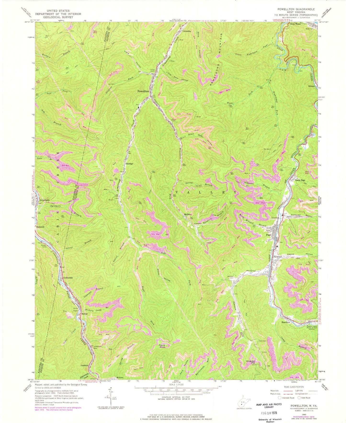 Classic USGS Powellton West Virginia 7.5'x7.5' Topo Map Image