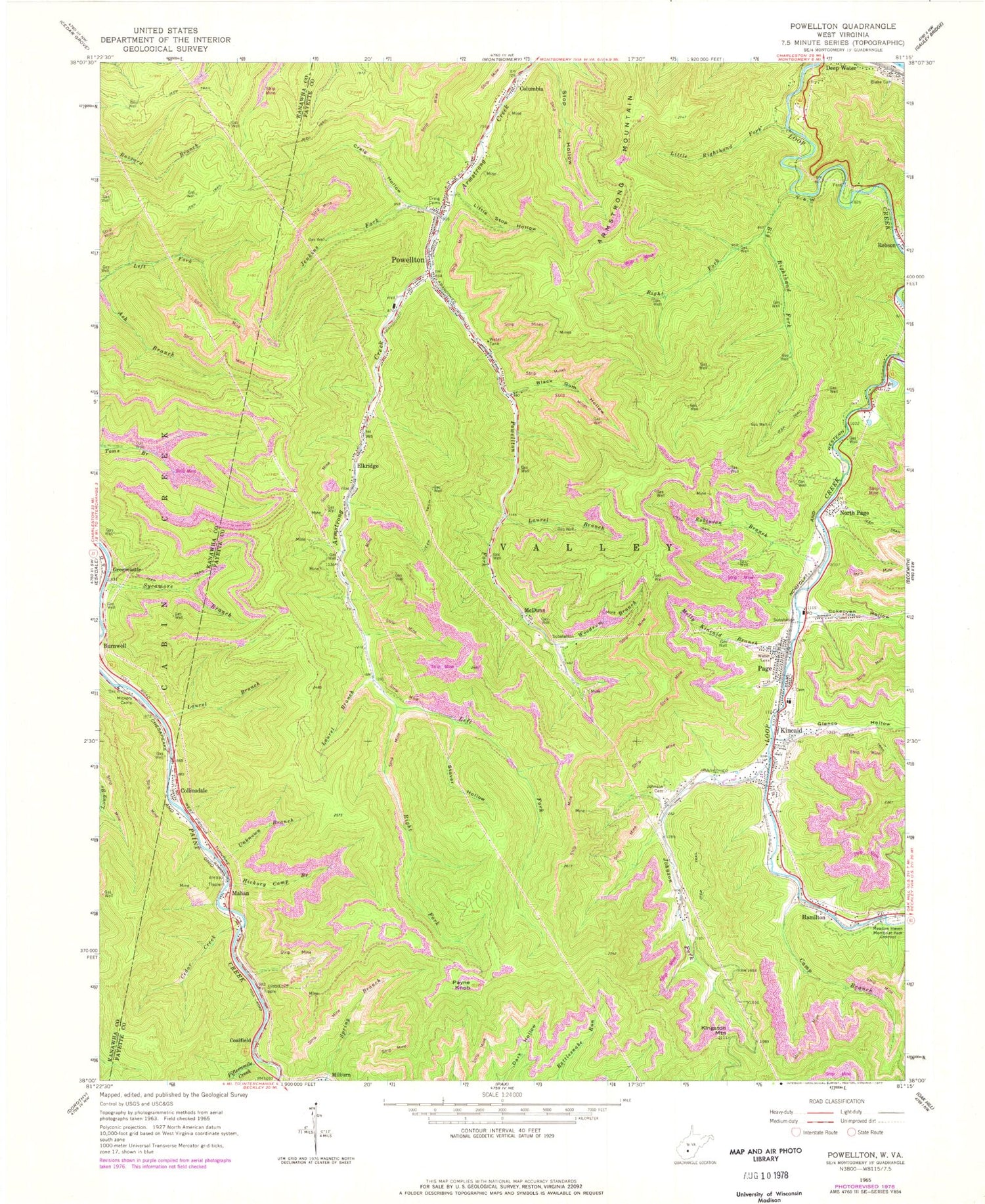 Classic USGS Powellton West Virginia 7.5'x7.5' Topo Map Image