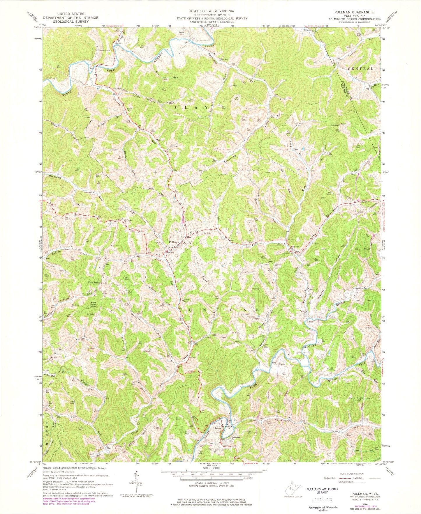 Classic USGS Pullman West Virginia 7.5'x7.5' Topo Map Image