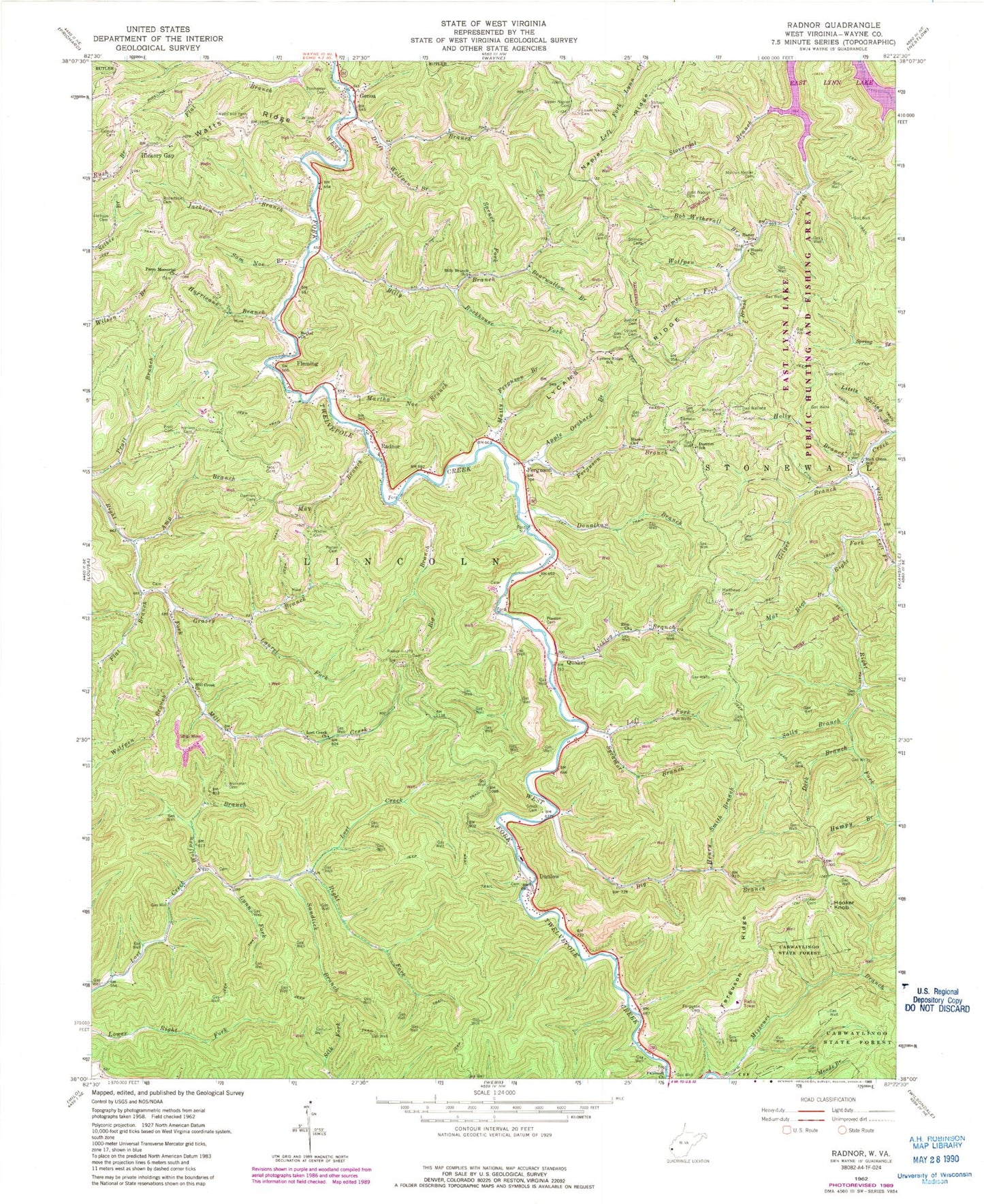 Classic USGS Radnor West Virginia 7.5'x7.5' Topo Map Image