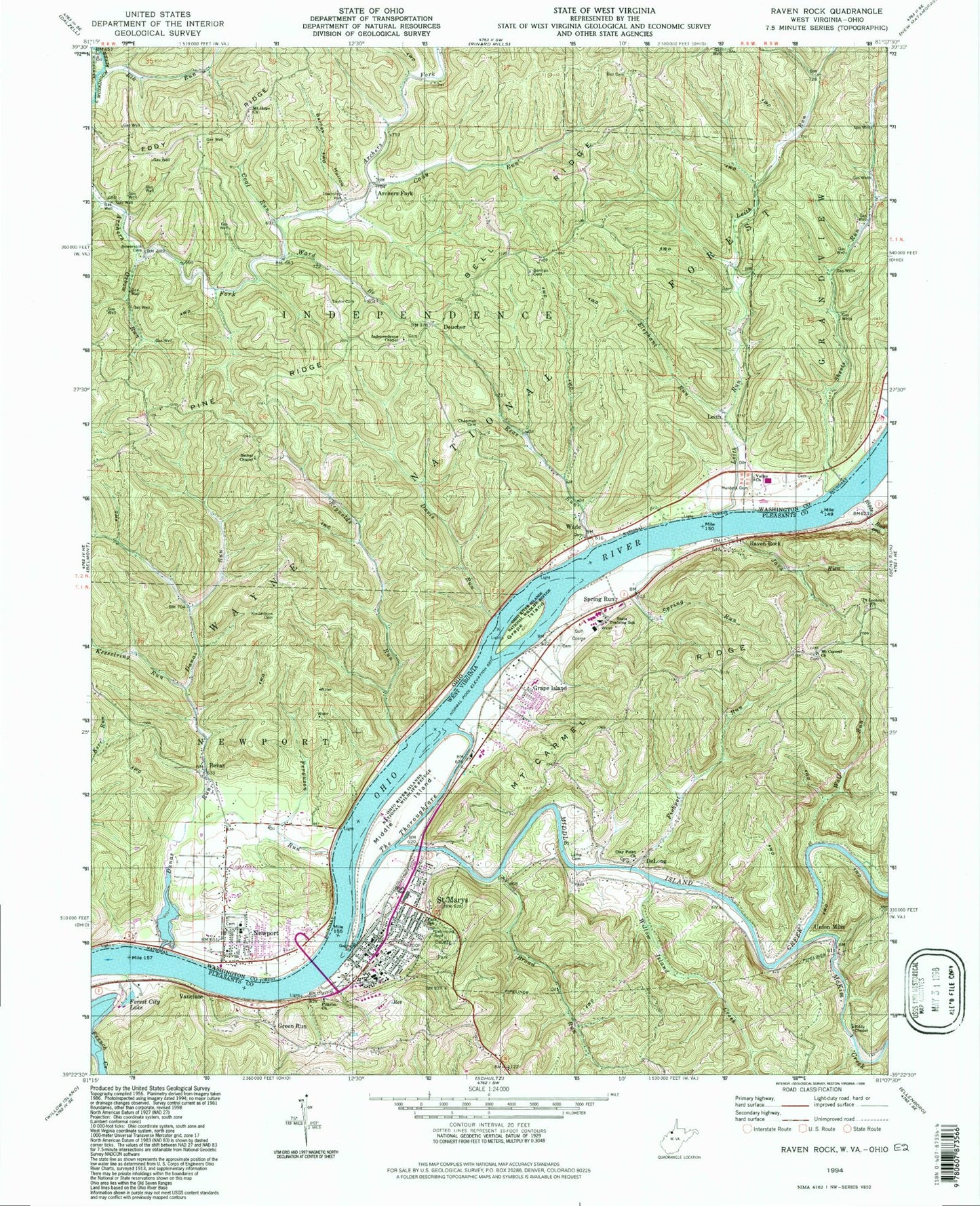 Classic USGS Raven Rock West Virginia 7.5'x7.5' Topo Map Image