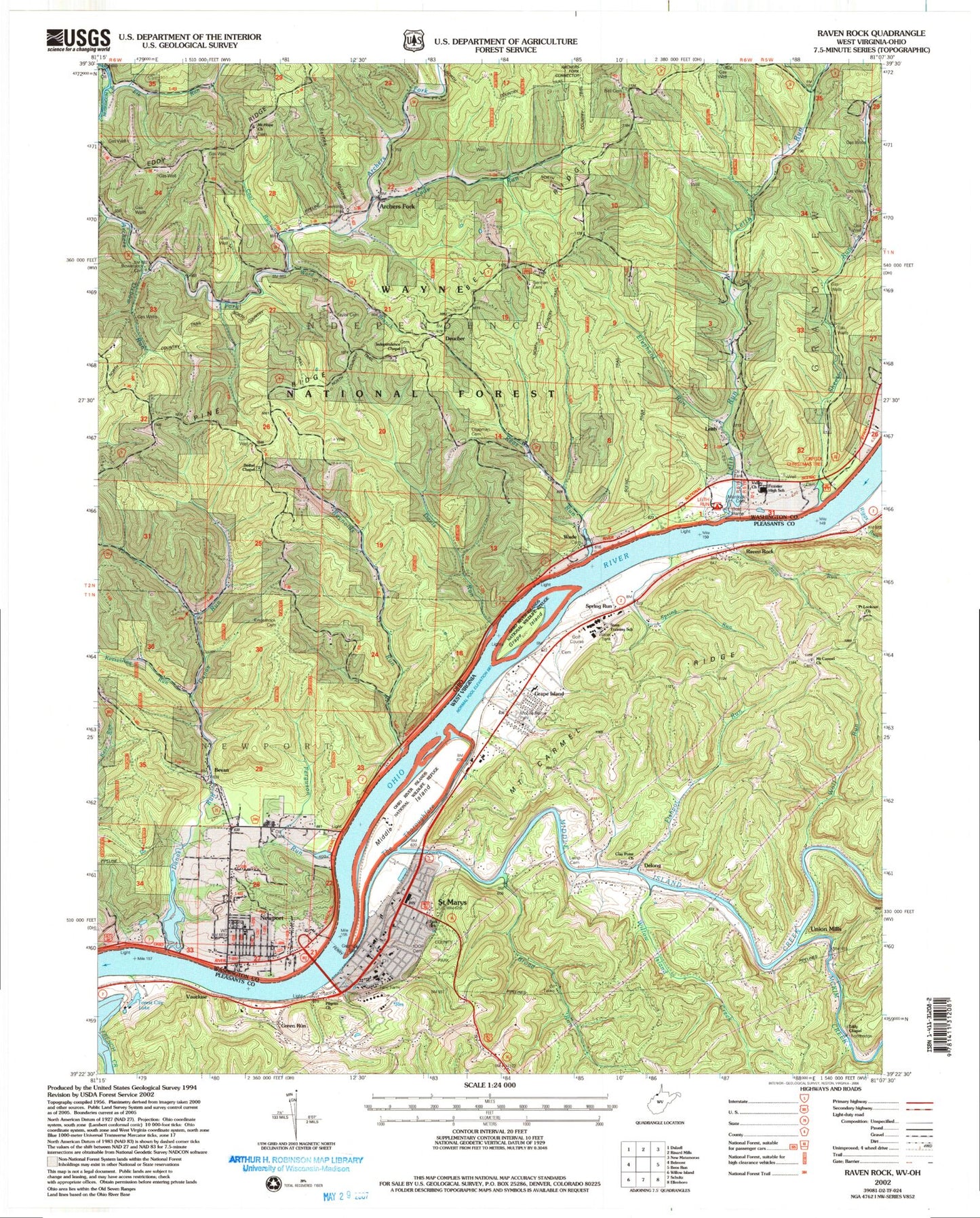 Classic USGS Raven Rock West Virginia 7.5'x7.5' Topo Map Image