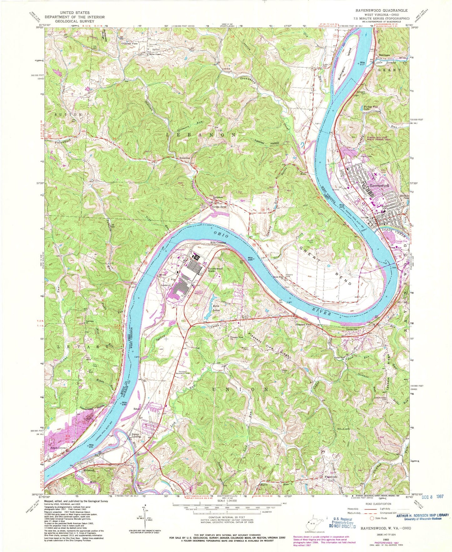 Classic USGS Ravenswood West Virginia 7.5'x7.5' Topo Map Image