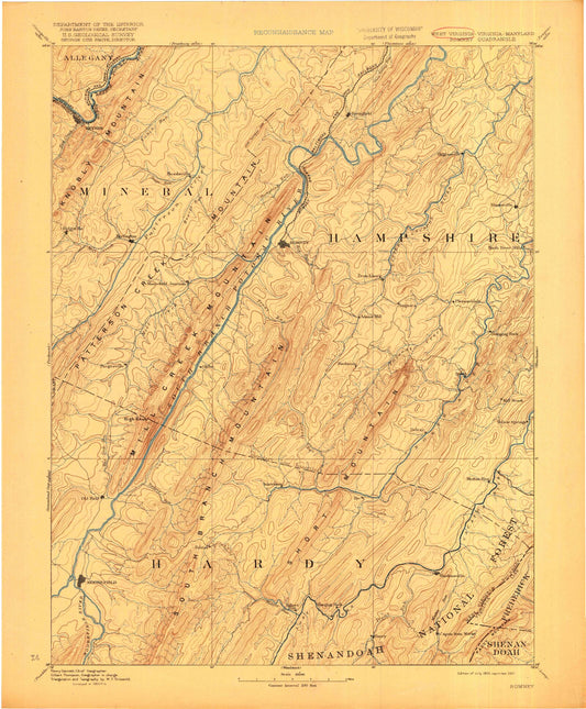 Historic 1891 Romney West Virginia 30'x30' Topo Map Image