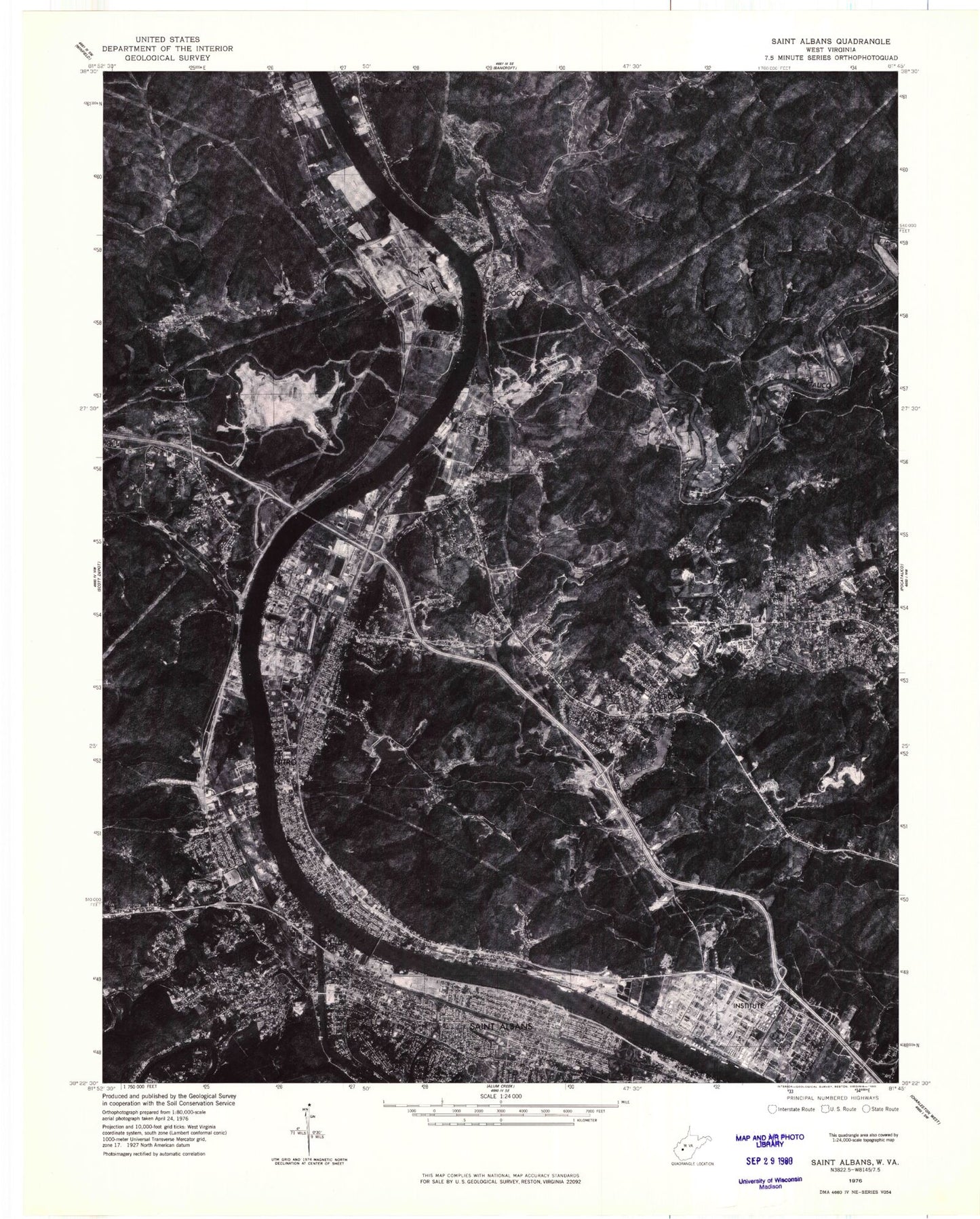Classic USGS Saint Albans West Virginia 7.5'x7.5' Topo Map Image