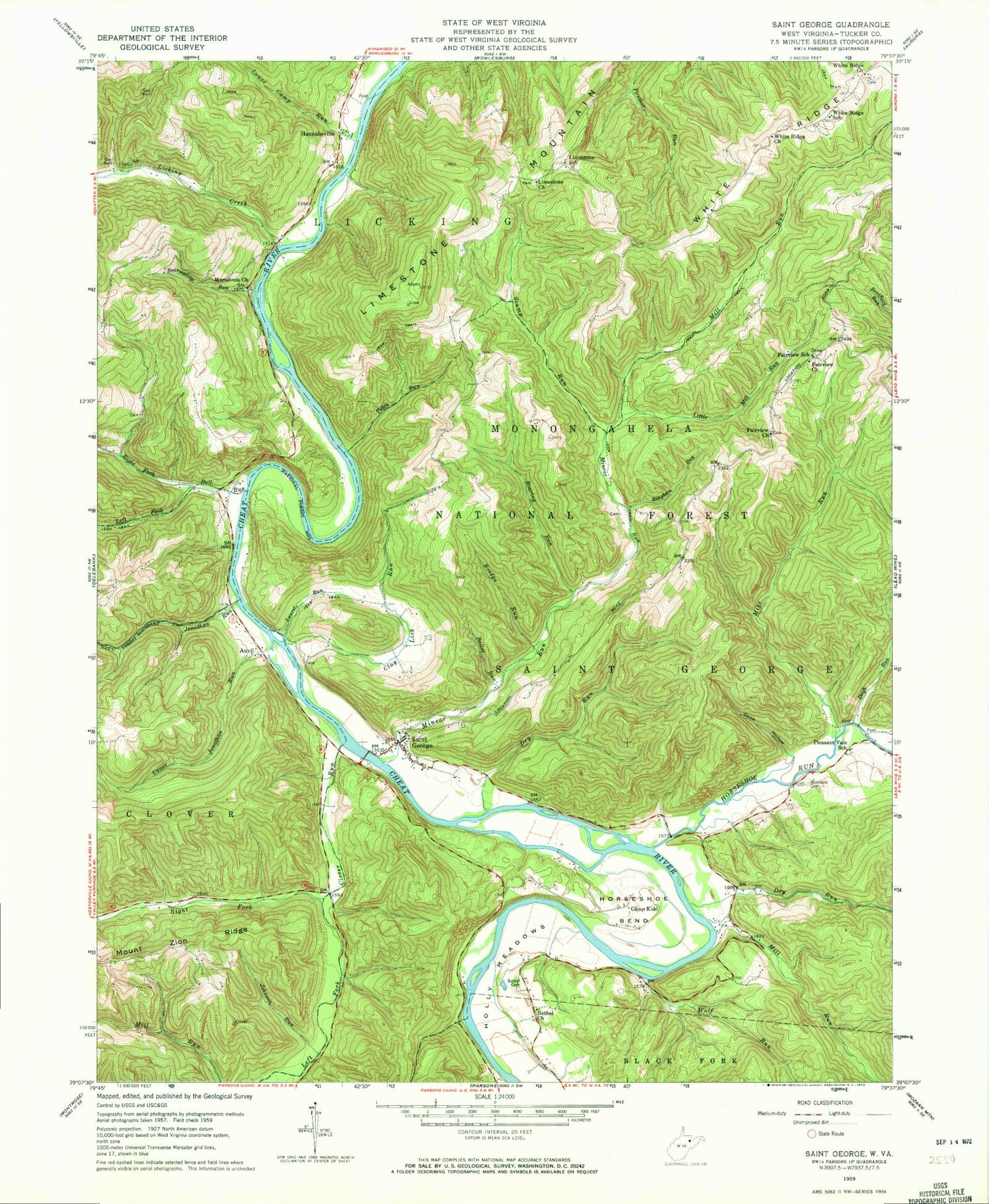 Classic USGS Saint George West Virginia 7.5'x7.5' Topo Map Image