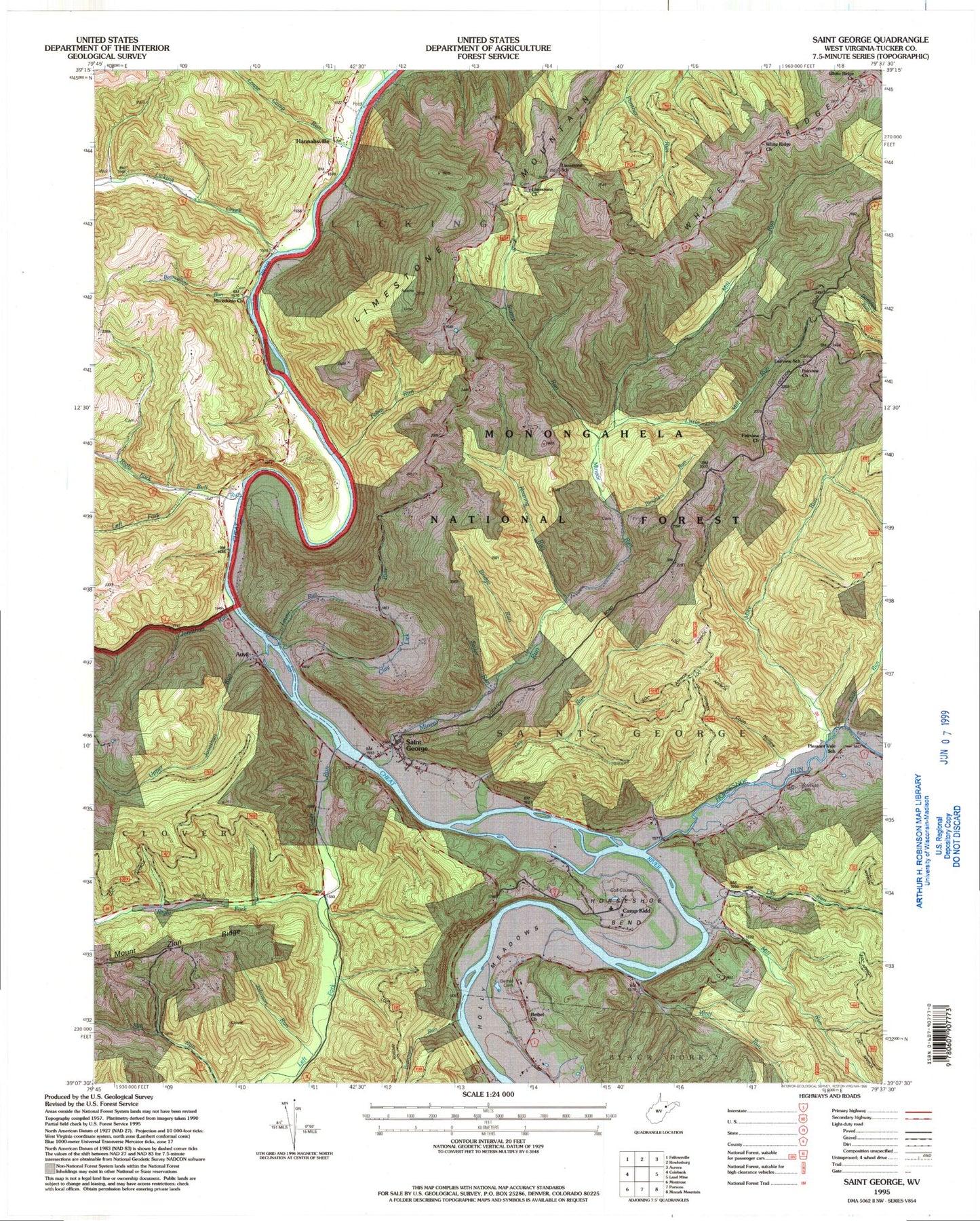 Classic USGS Saint George West Virginia 7.5'x7.5' Topo Map Image