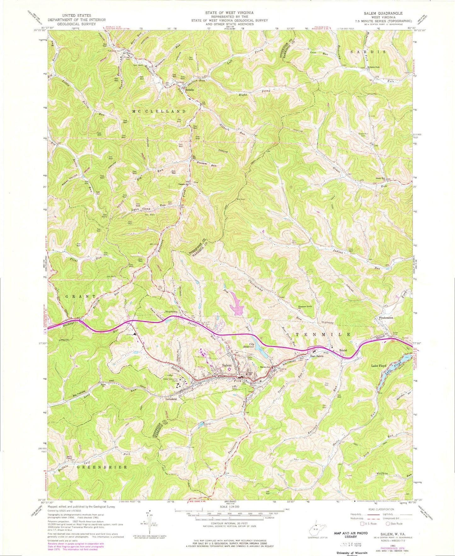 Classic USGS Salem West Virginia 7.5'x7.5' Topo Map Image