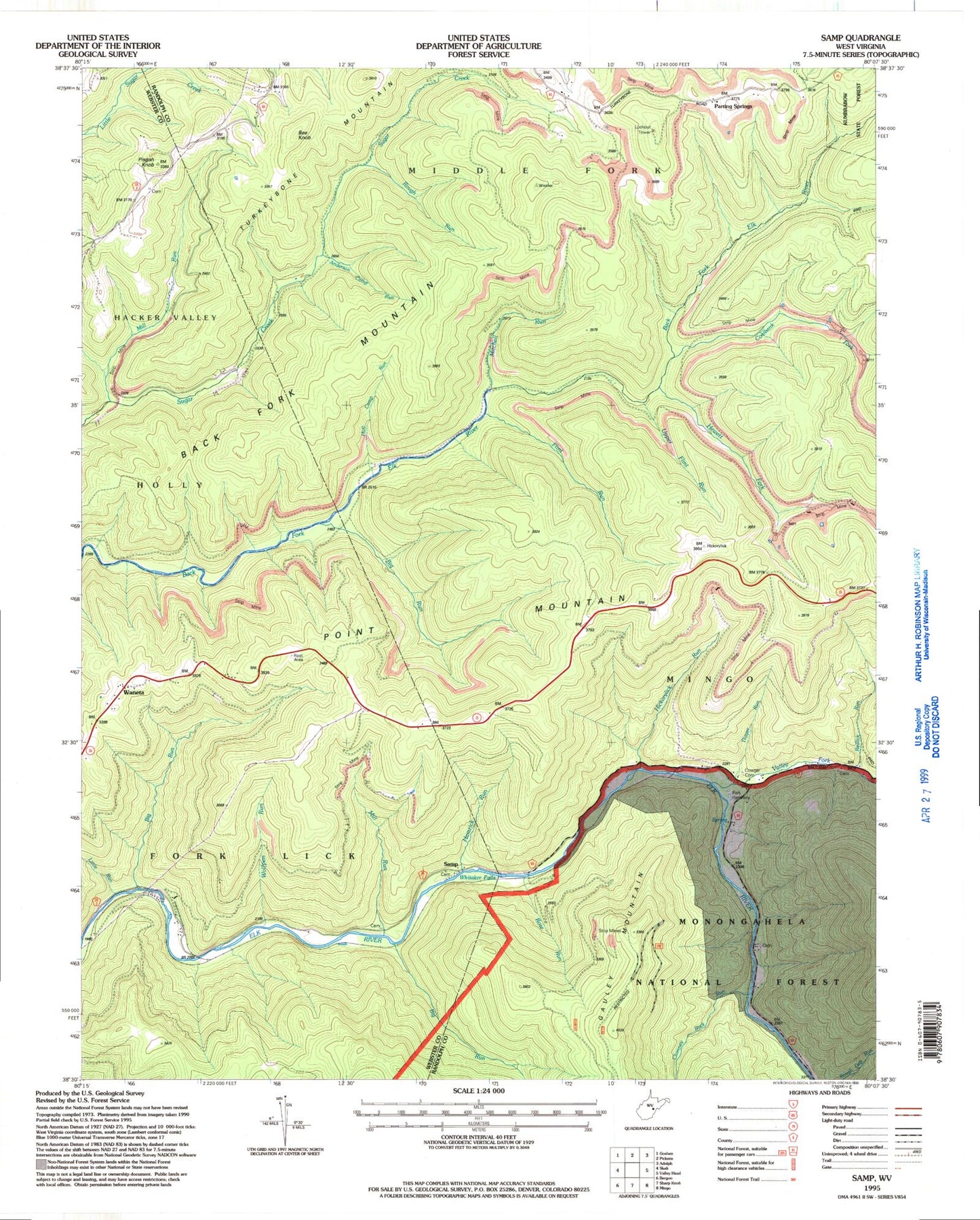Classic USGS Samp West Virginia 7.5'x7.5' Topo Map Image