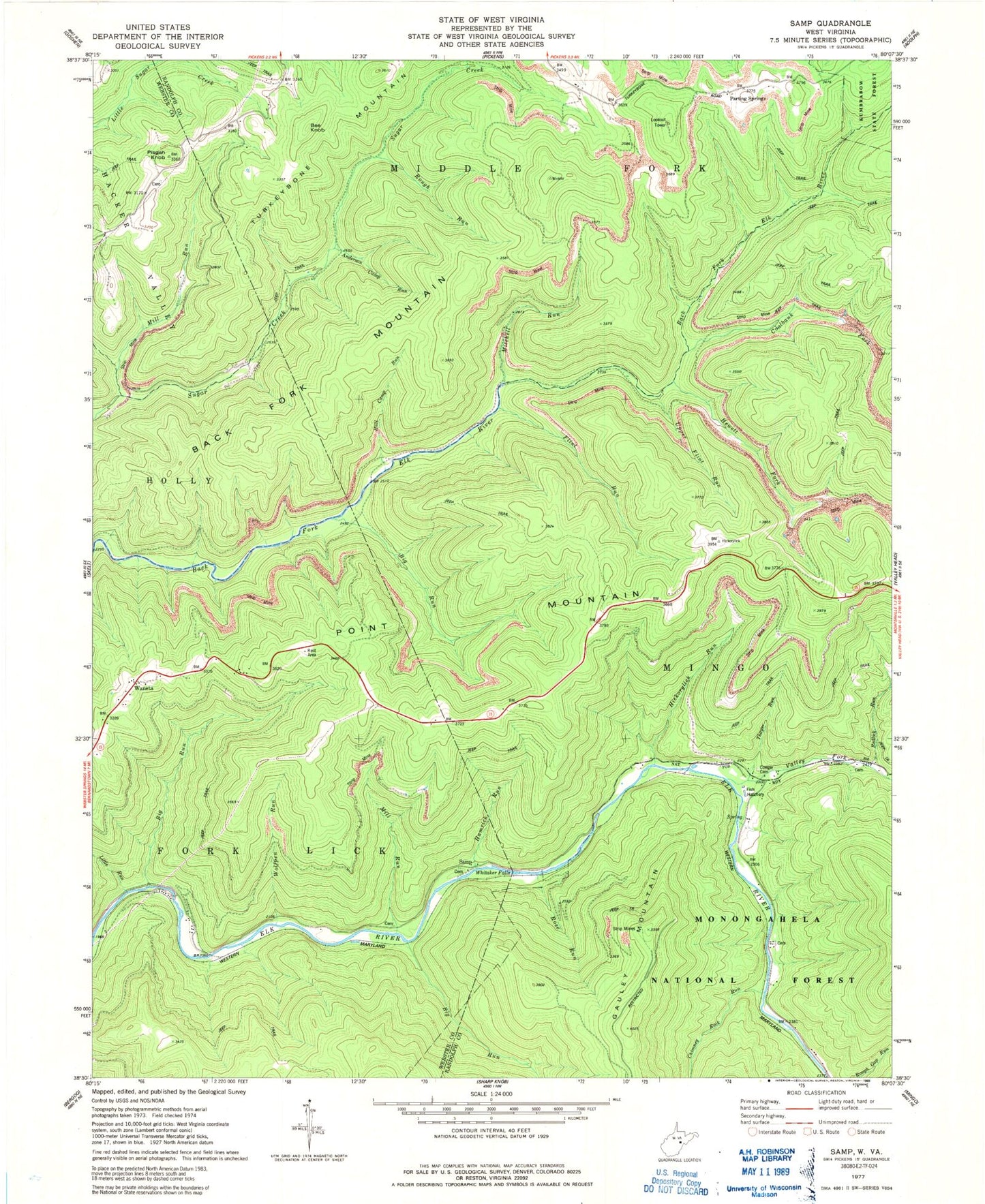Classic USGS Samp West Virginia 7.5'x7.5' Topo Map Image