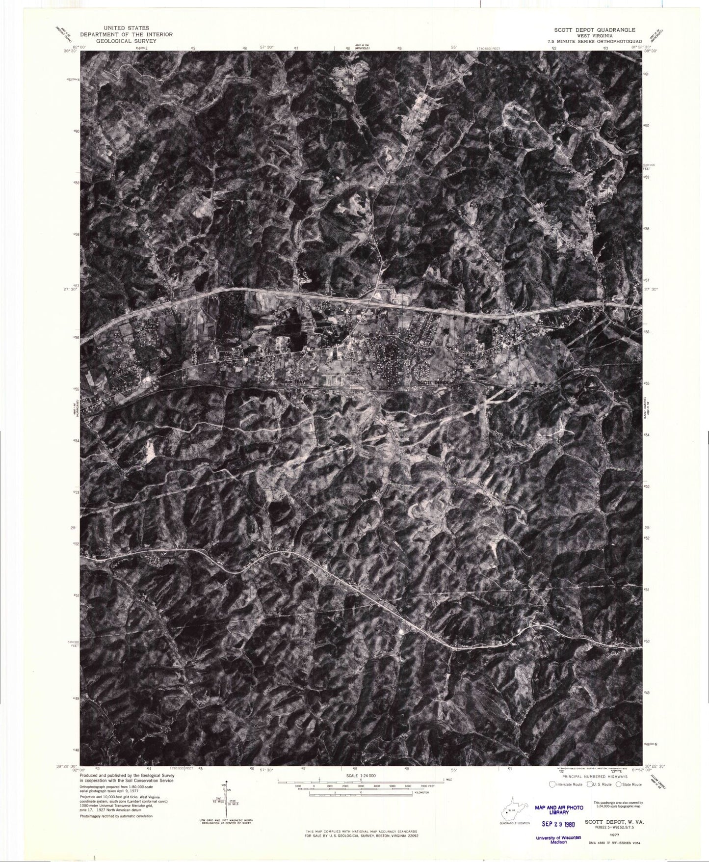 Classic USGS Scott Depot West Virginia 7.5'x7.5' Topo Map Image