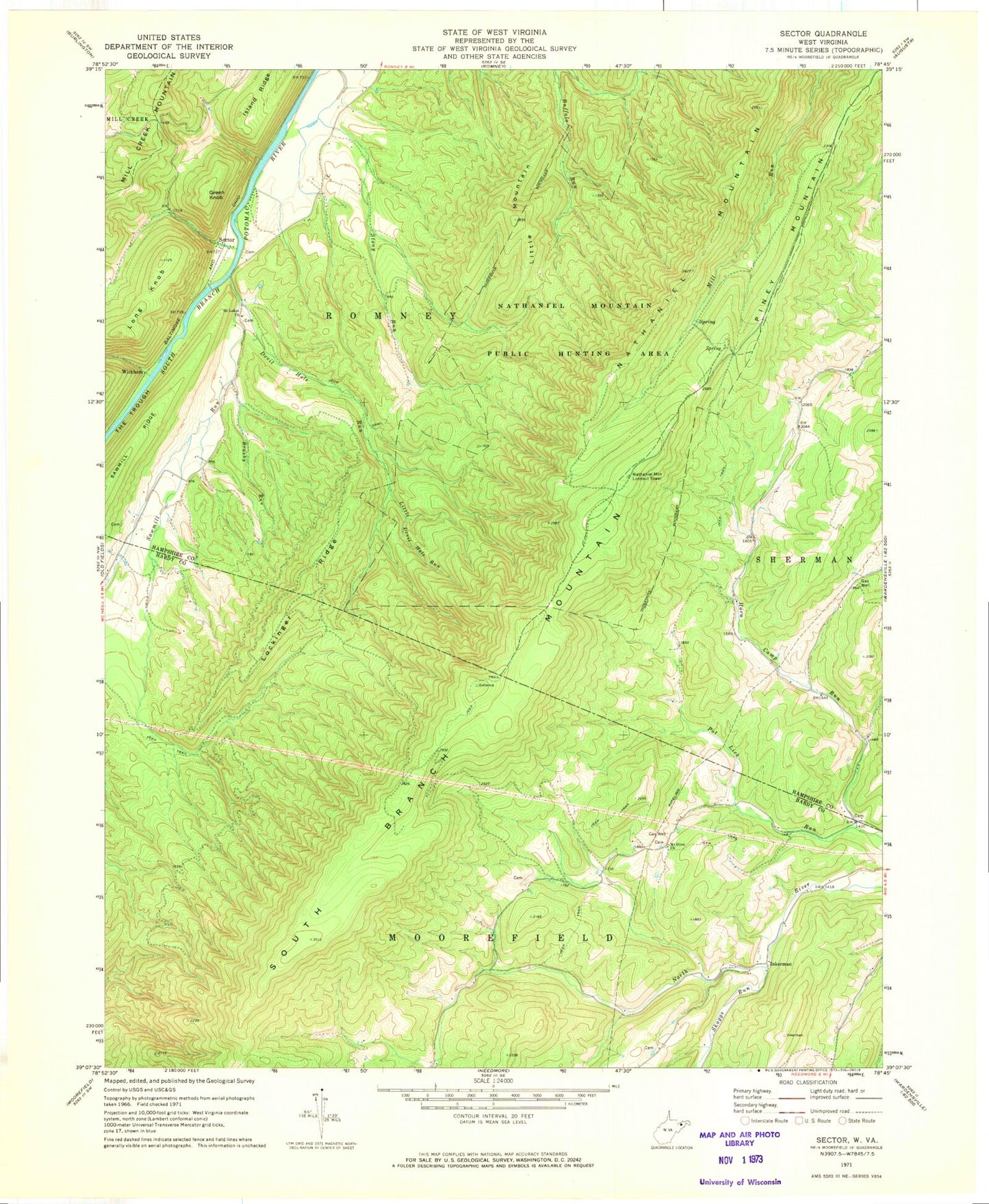 Classic USGS Sector West Virginia 7.5'x7.5' Topo Map Image