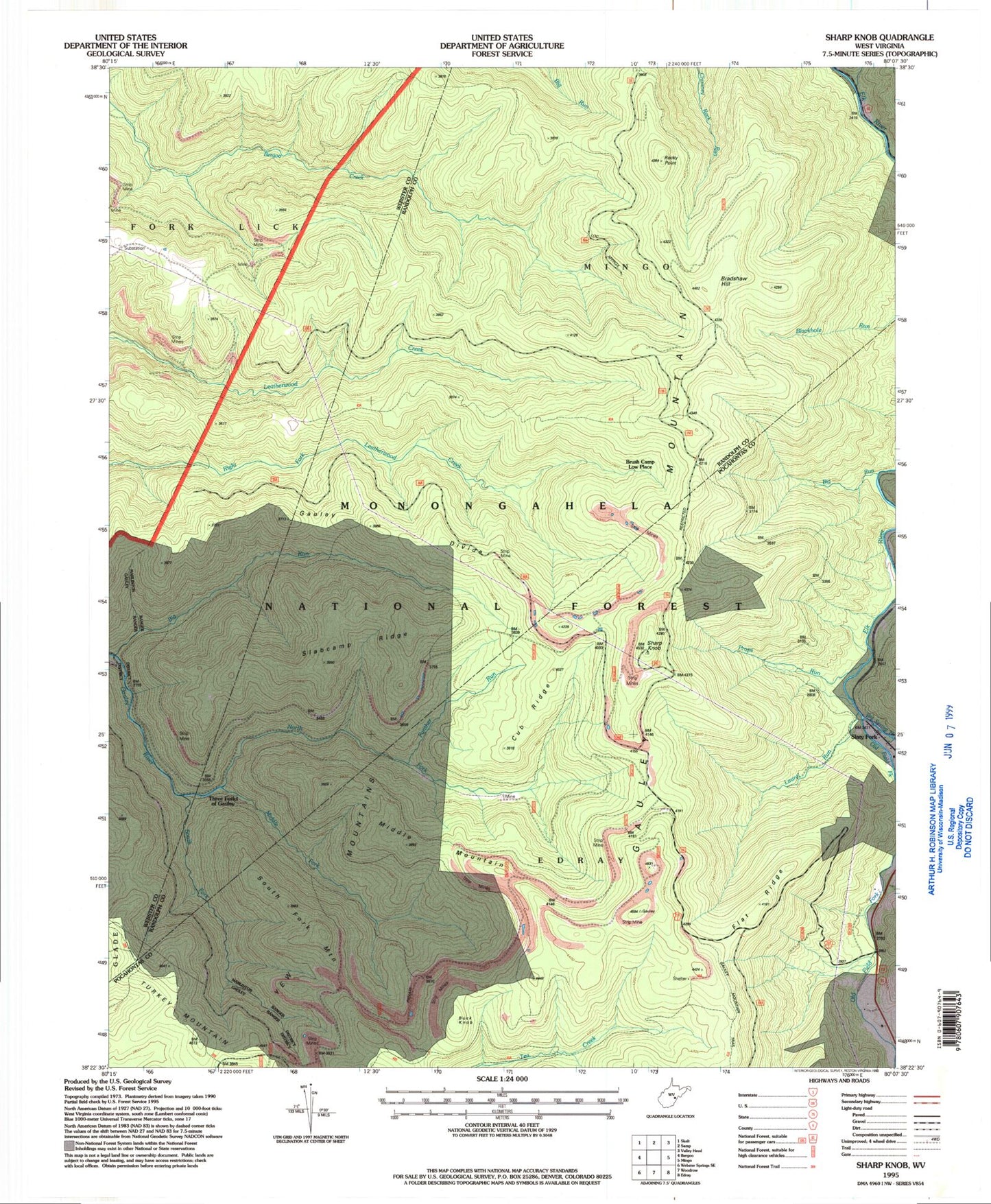 Classic USGS Sharp Knob West Virginia 7.5'x7.5' Topo Map Image