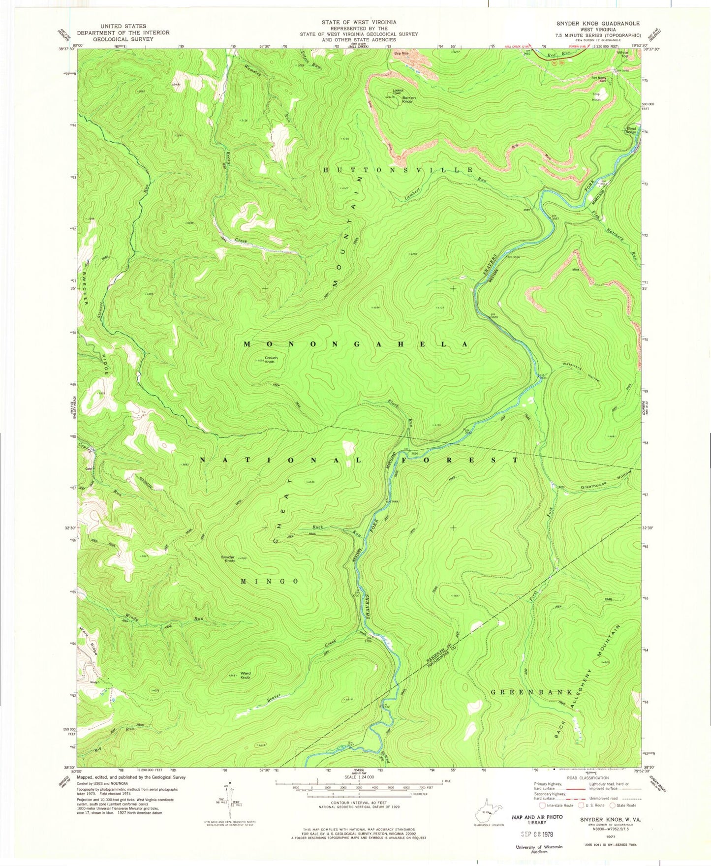 Classic USGS Snyder Knob West Virginia 7.5'x7.5' Topo Map Image