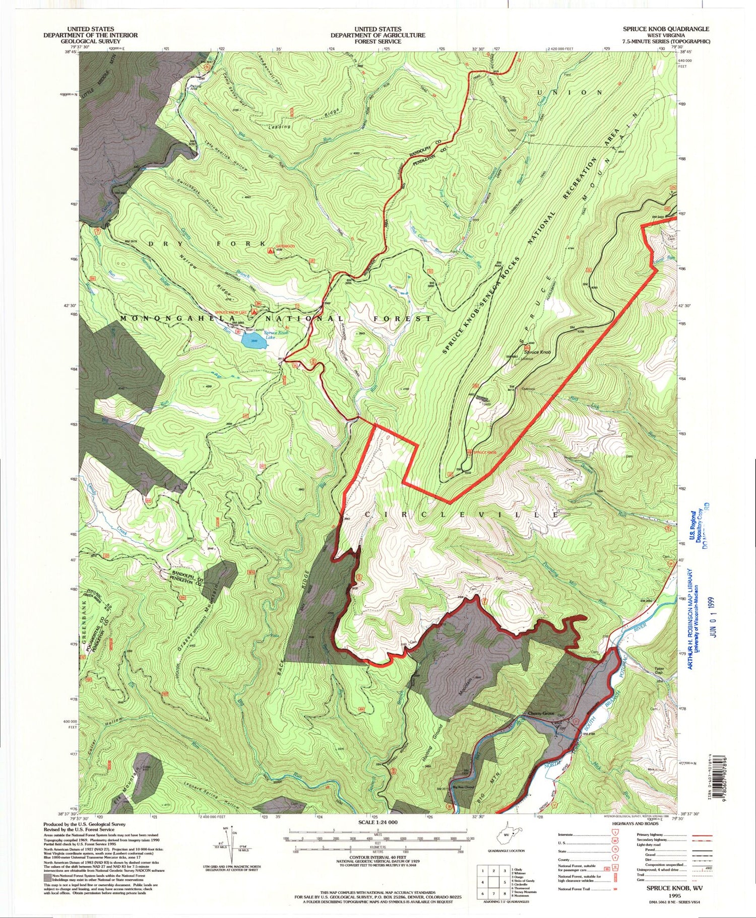 USGS Classic Spruce Knob West Virginia 7.5'x7.5' Topo Map Image