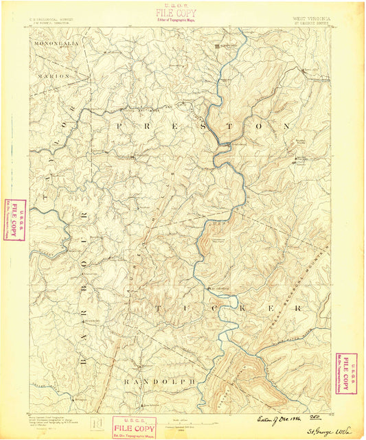 Historic 1886 Parsons West Virginia 30'x30' Topo Map Image