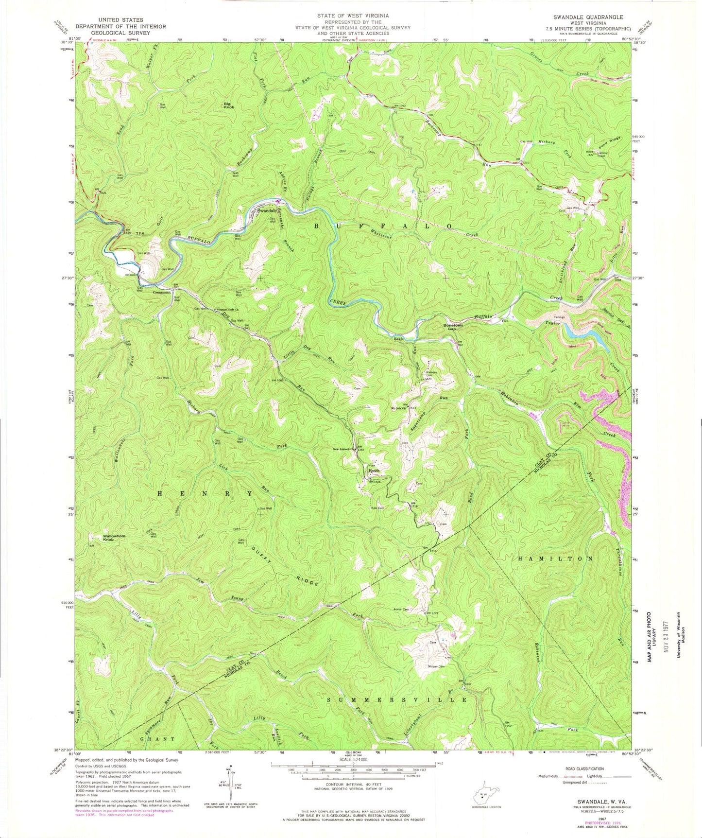 Classic USGS Swandale West Virginia 7.5'x7.5' Topo Map Image