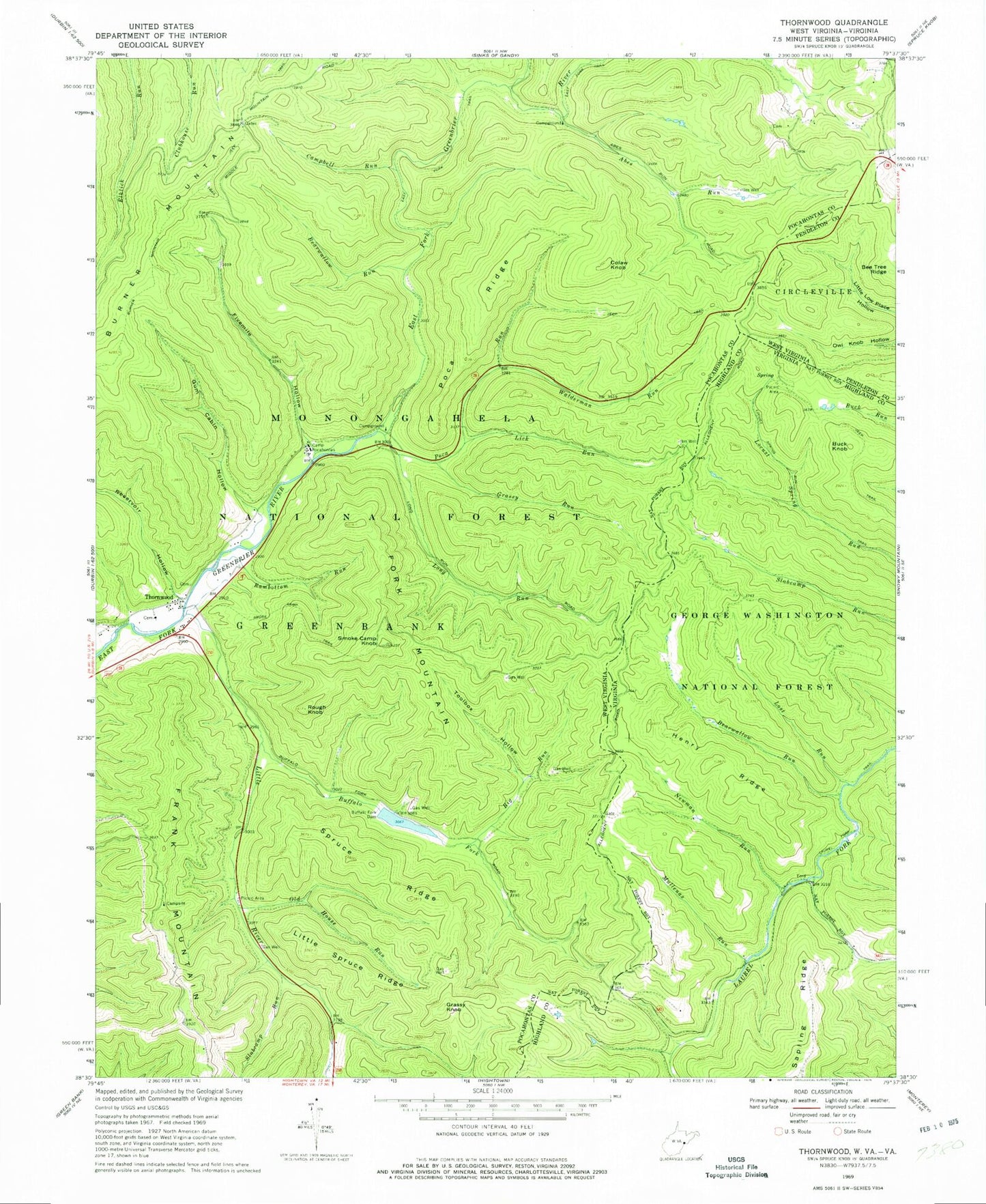 Classic USGS Thornwood West Virginia 7.5'x7.5' Topo Map Image