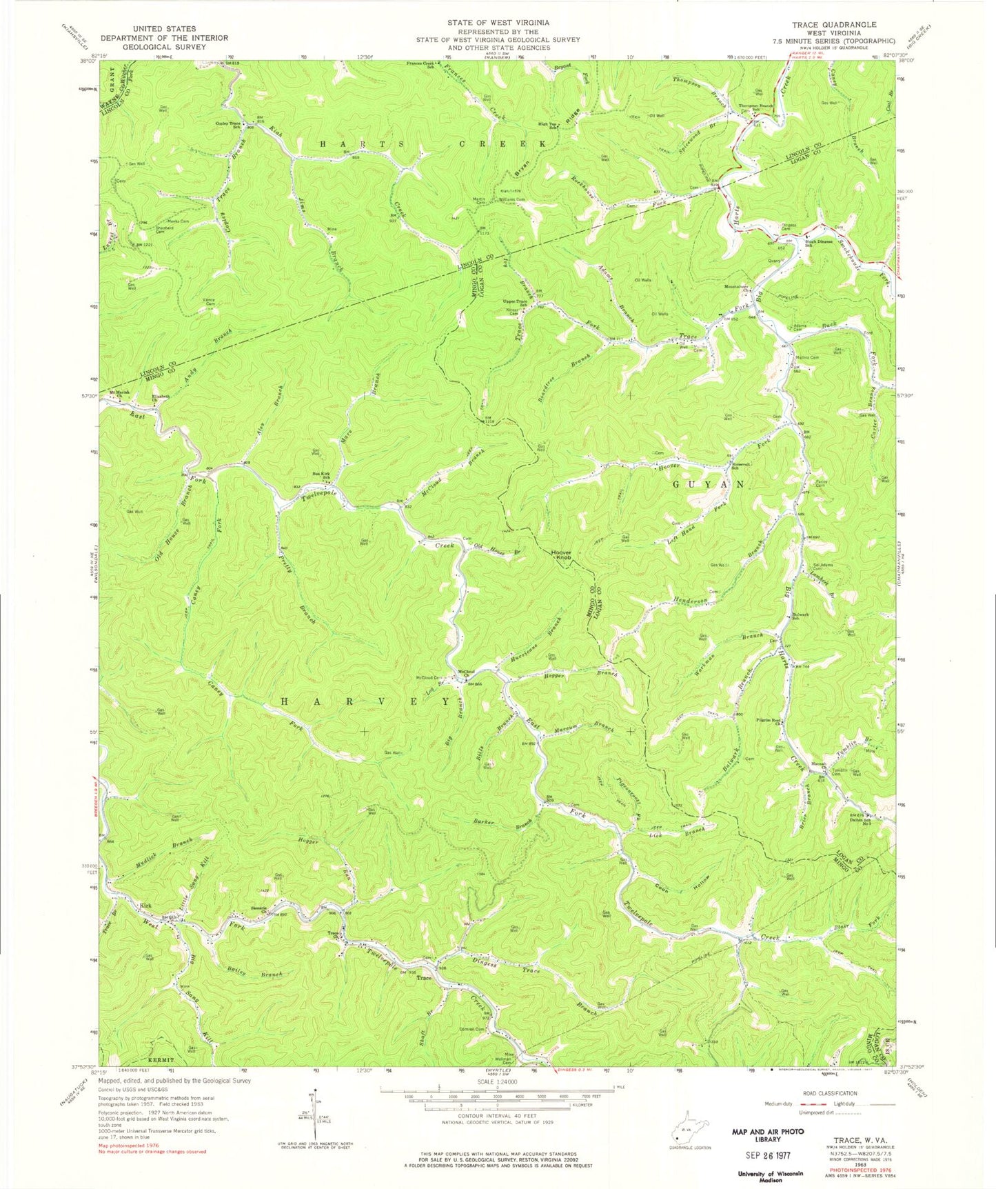Classic USGS Trace West Virginia 7.5'x7.5' Topo Map Image