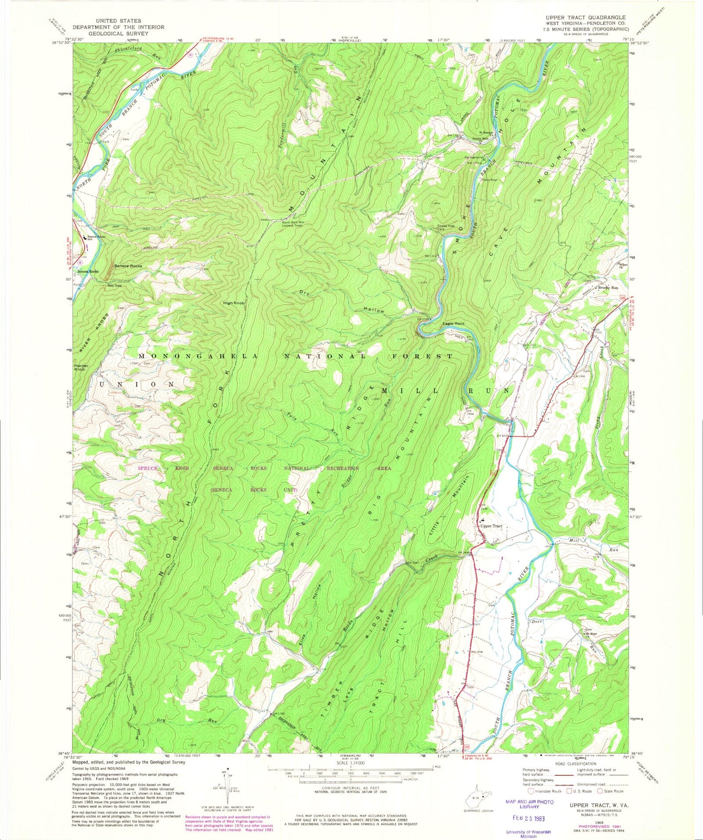 Classic USGS Upper Tract West Virginia 7.5'x7.5' Topo Map Image