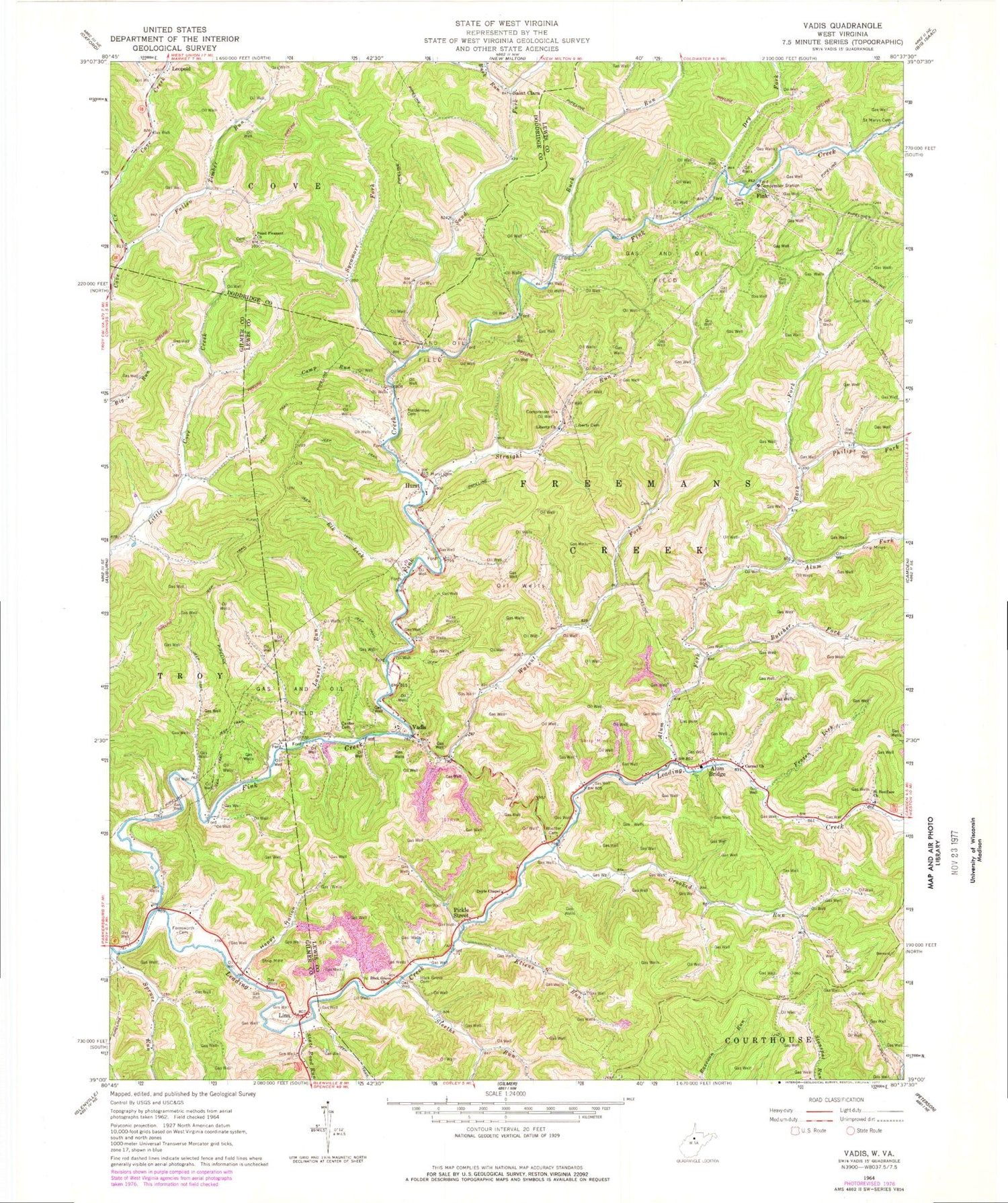 Classic USGS Vadis West Virginia 7.5'x7.5' Topo Map Image