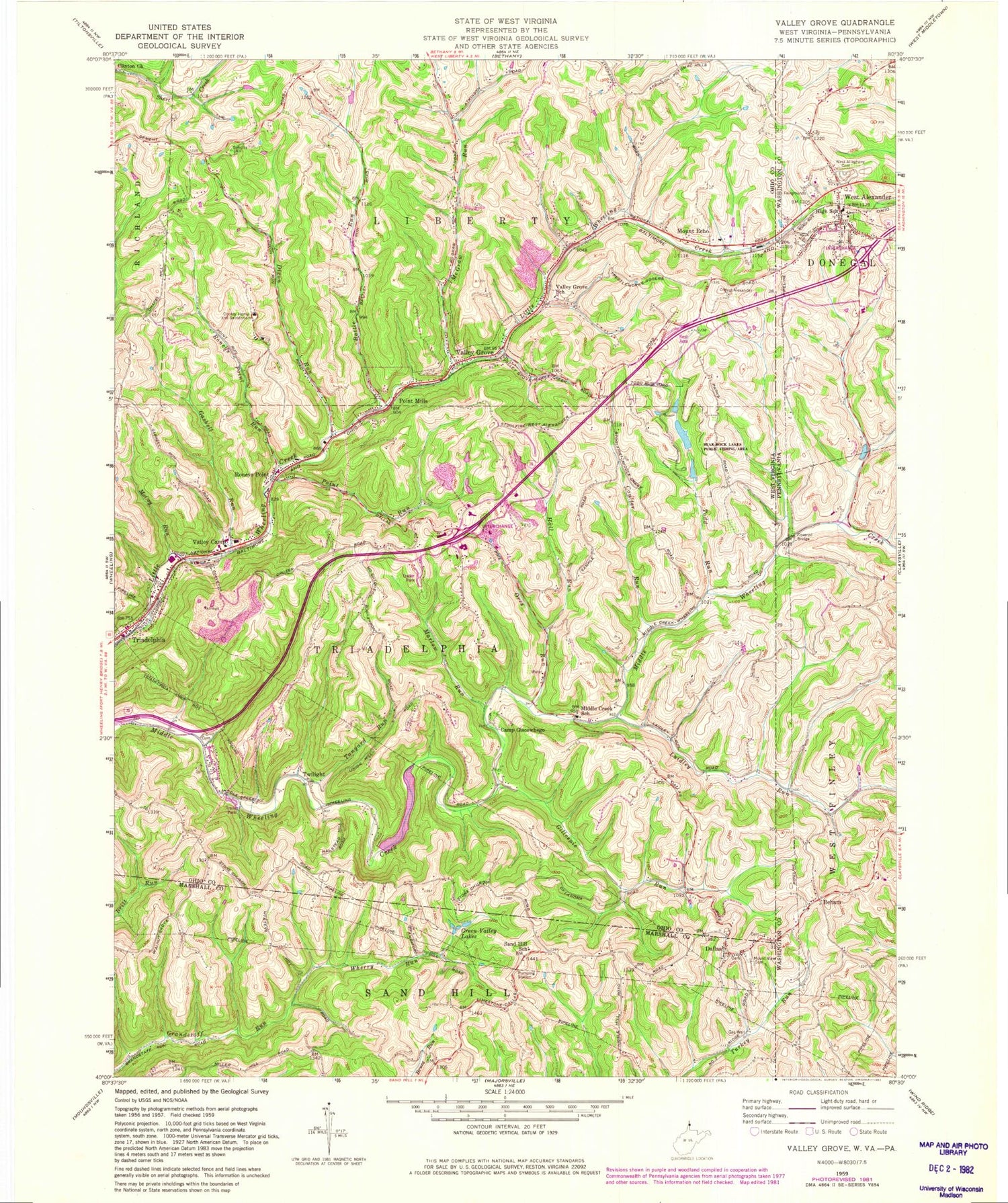 Classic USGS Valley Grove West Virginia 7.5'x7.5' Topo Map Image