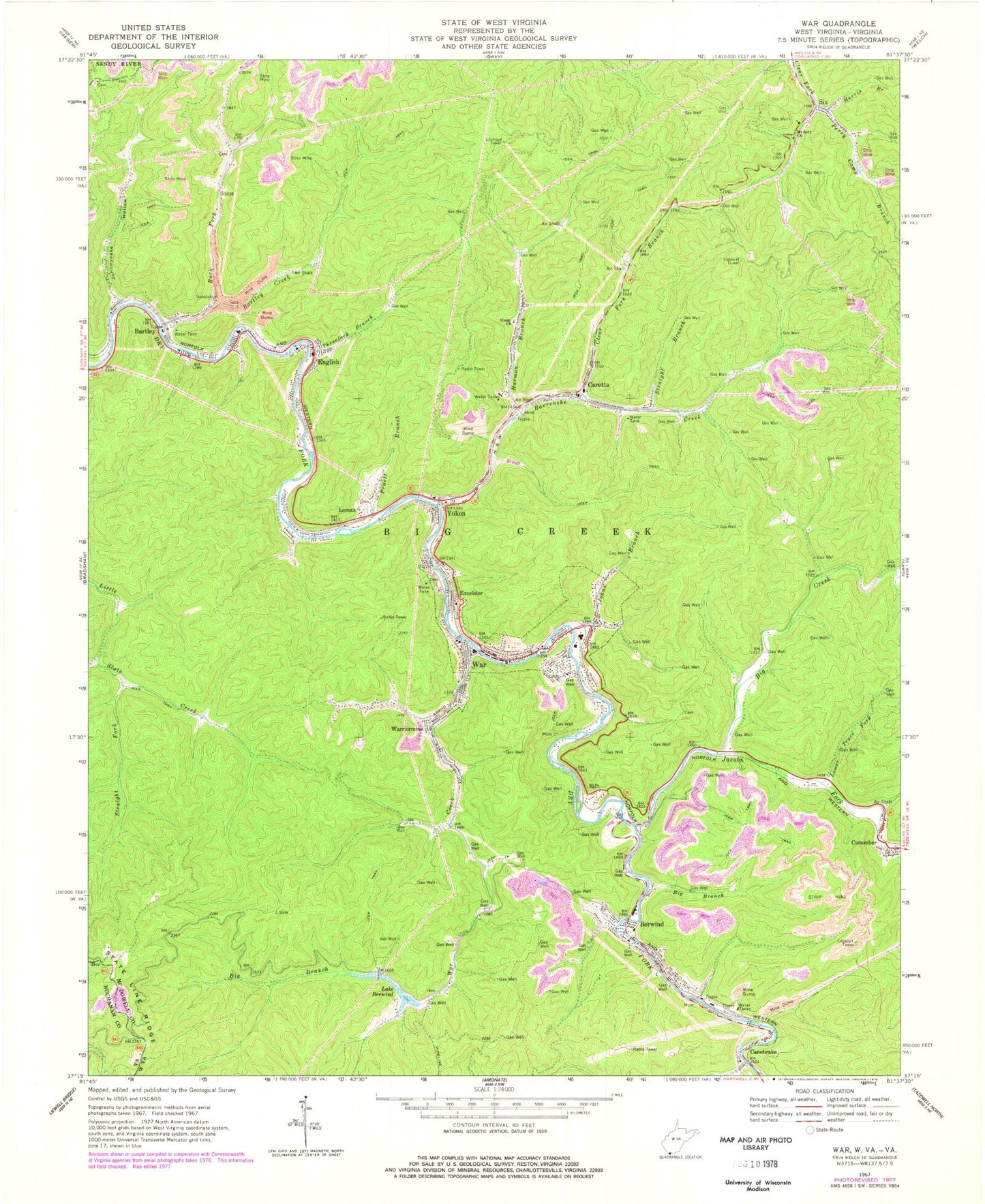 Classic USGS War West Virginia 7.5'x7.5' Topo Map Image