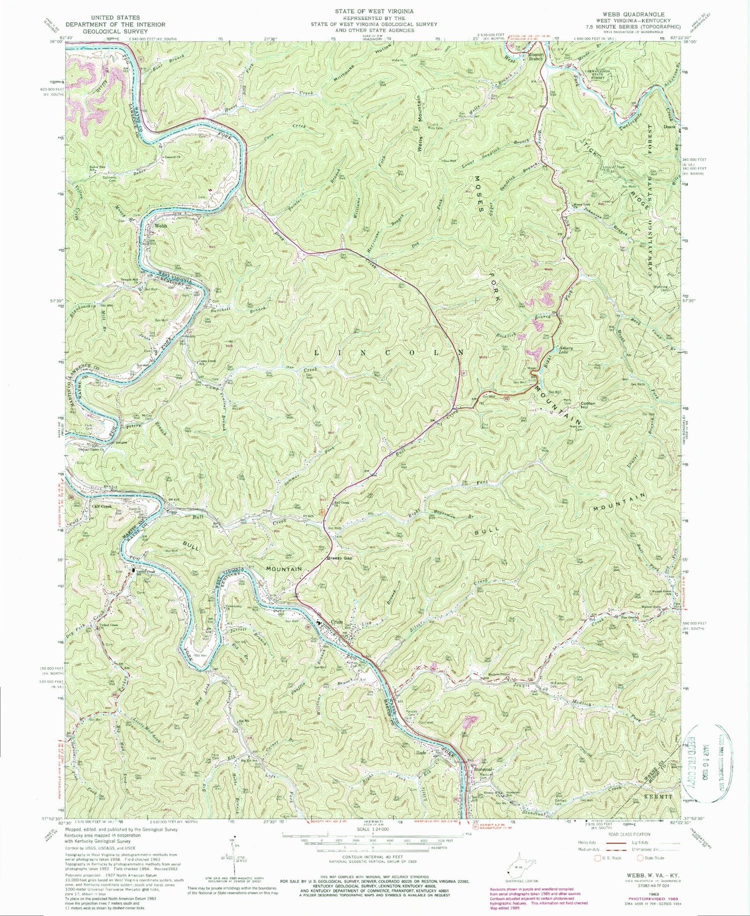 Classic USGS Webb West Virginia 7.5'x7.5' Topo Map Image