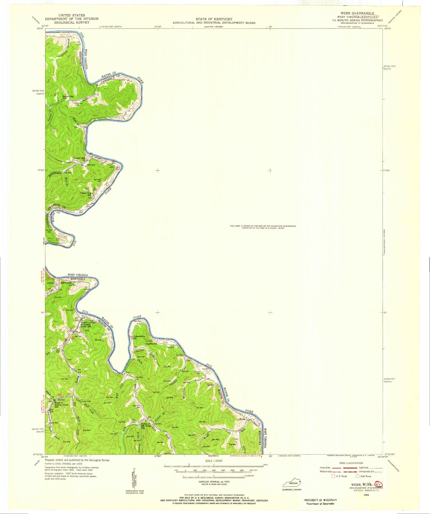 Classic USGS Webb West Virginia 7.5'x7.5' Topo Map Image