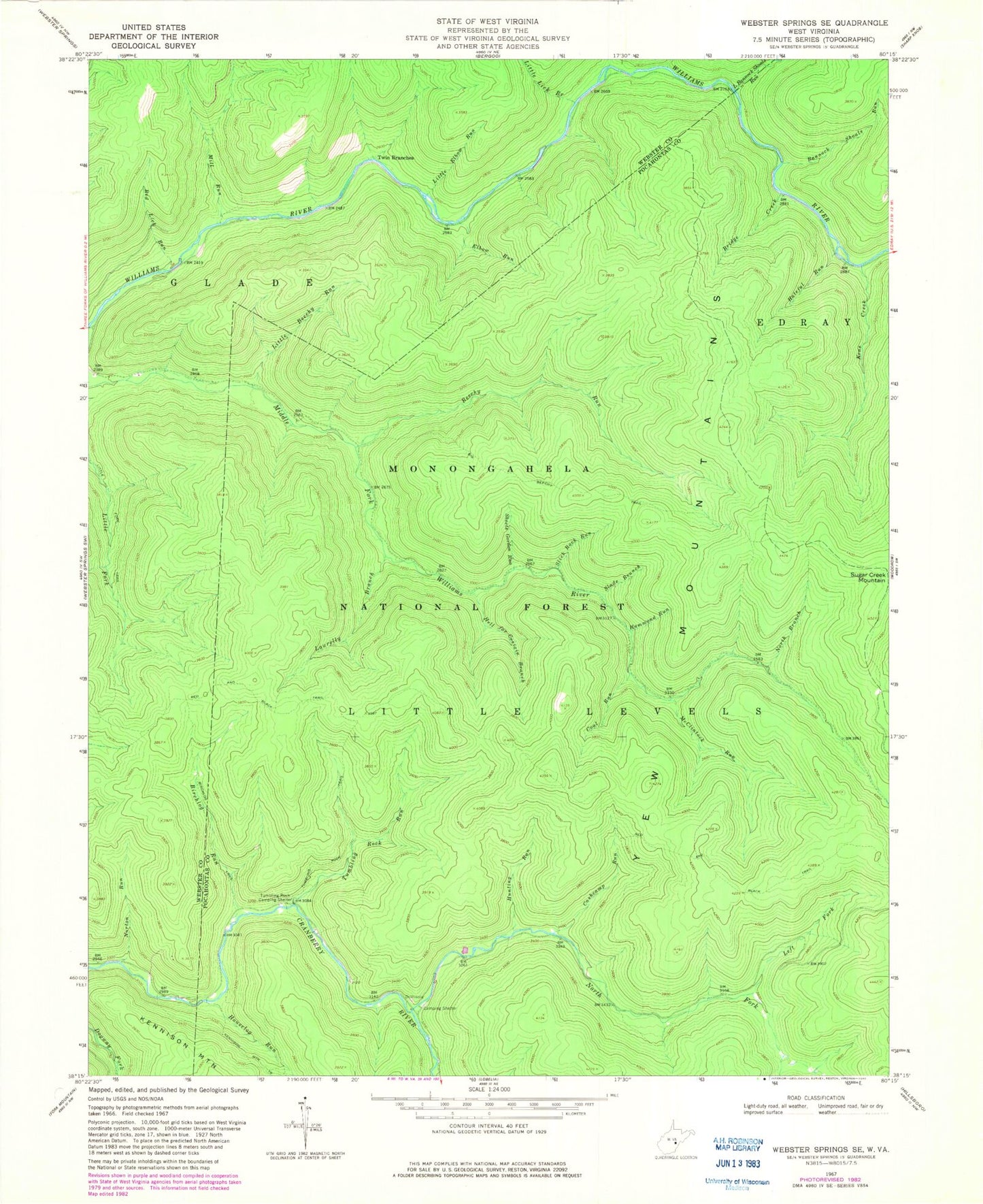 USGS Classic Webster Springs SE West Virginia 7.5'x7.5' Topo Map Image
