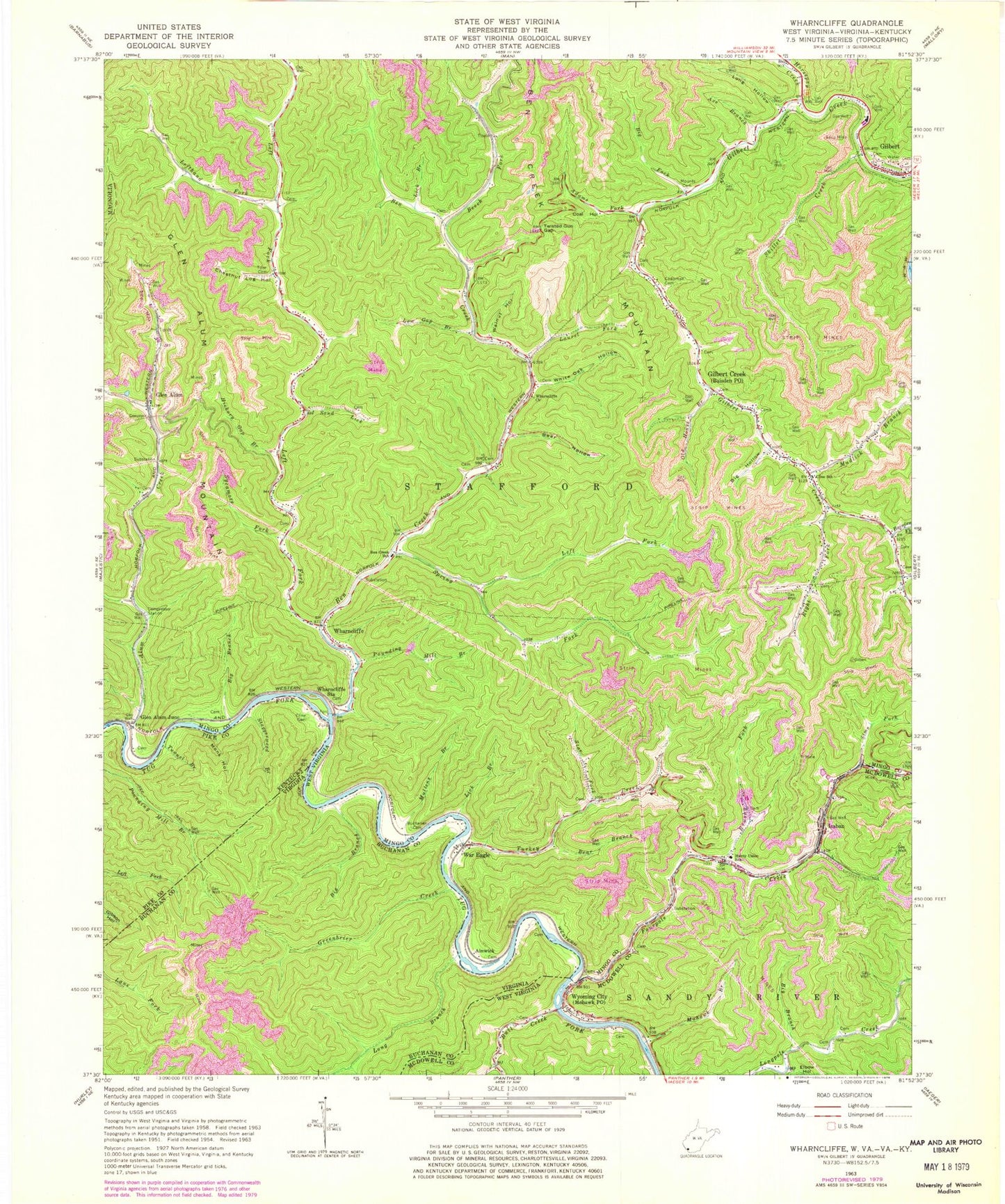 Classic USGS Wharncliffe West Virginia 7.5'x7.5' Topo Map Image